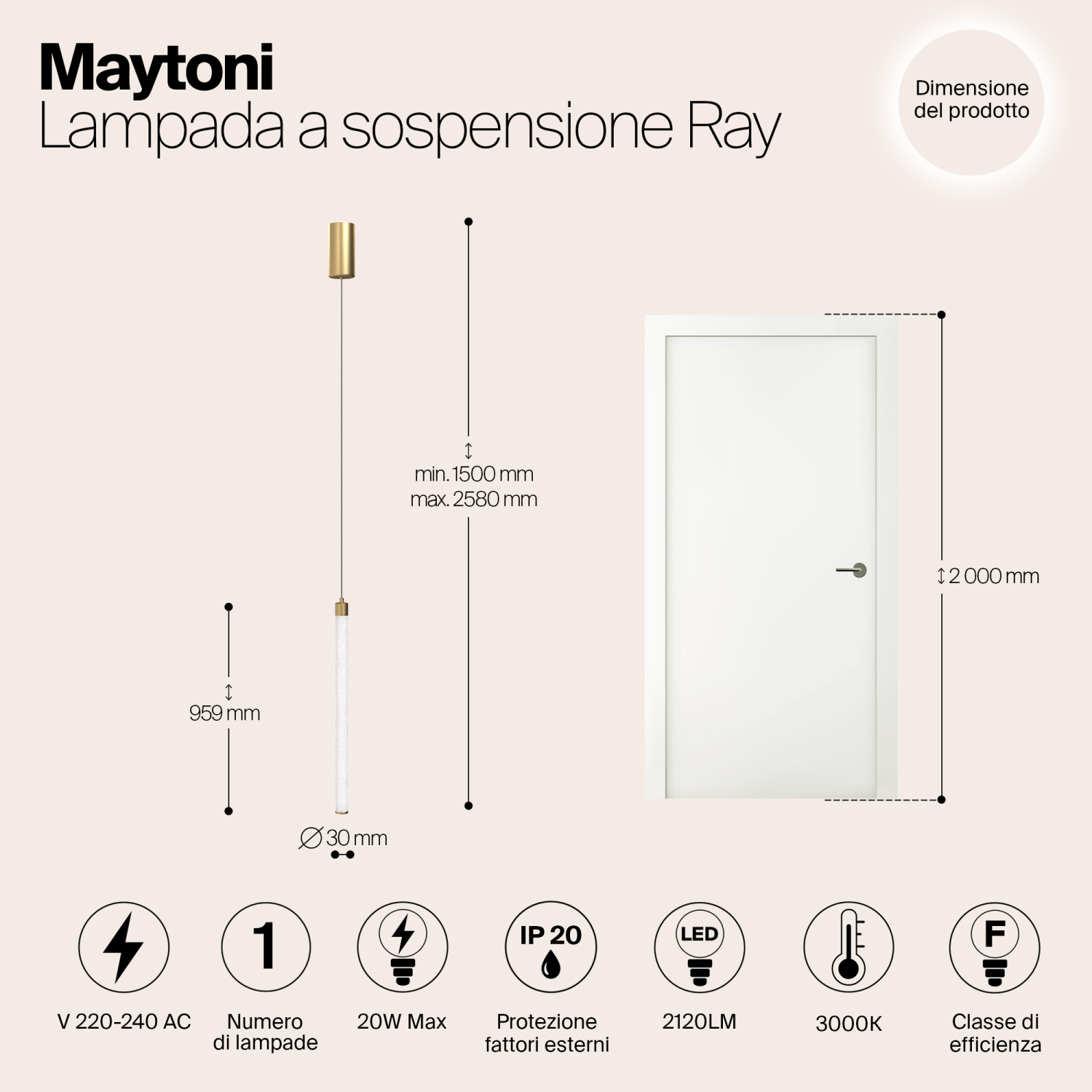 Maytoni Technical Ray Подвесной светильник цвет: золото P022PL-L20G3K