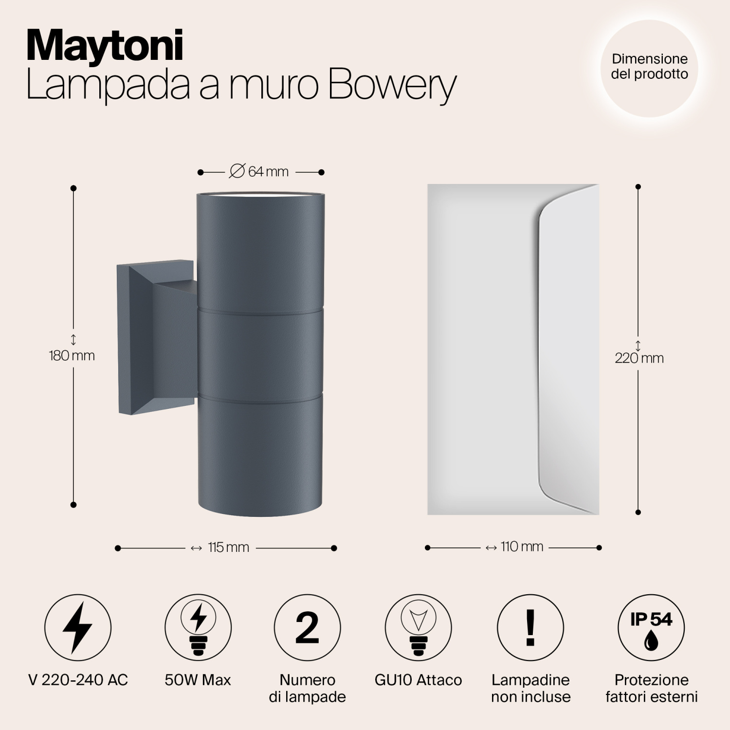 Maytoni Outdoor Bowery Настенный светильник (бра) цвет: серый O574WL-02GR