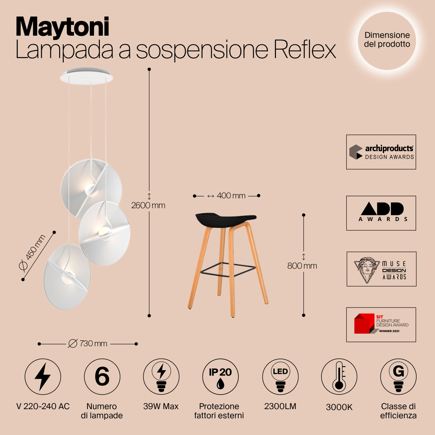 Maytoni Modern Reflex Подвесной светильник цвет: белый MOD154PL-L6W3K1