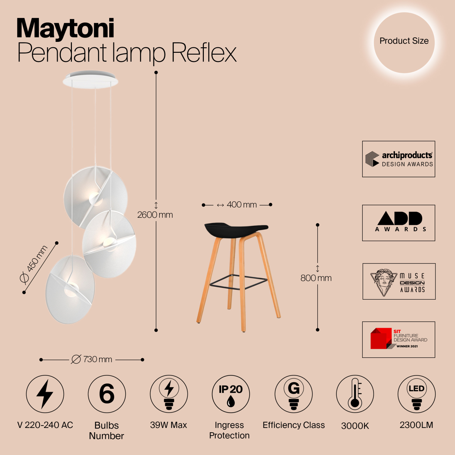Maytoni Modern Reflex Подвесной светильник цвет: белый MOD154PL-L6W3K1