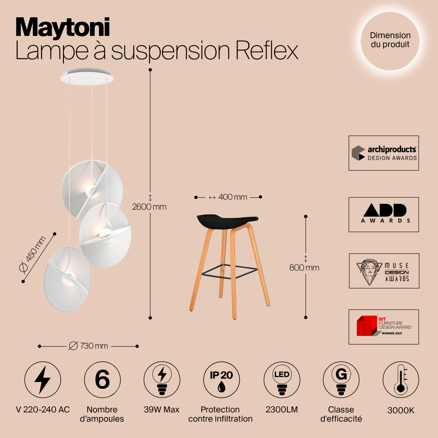 Maytoni Modern Reflex Подвесной светильник цвет: белый MOD154PL-L6W3K1