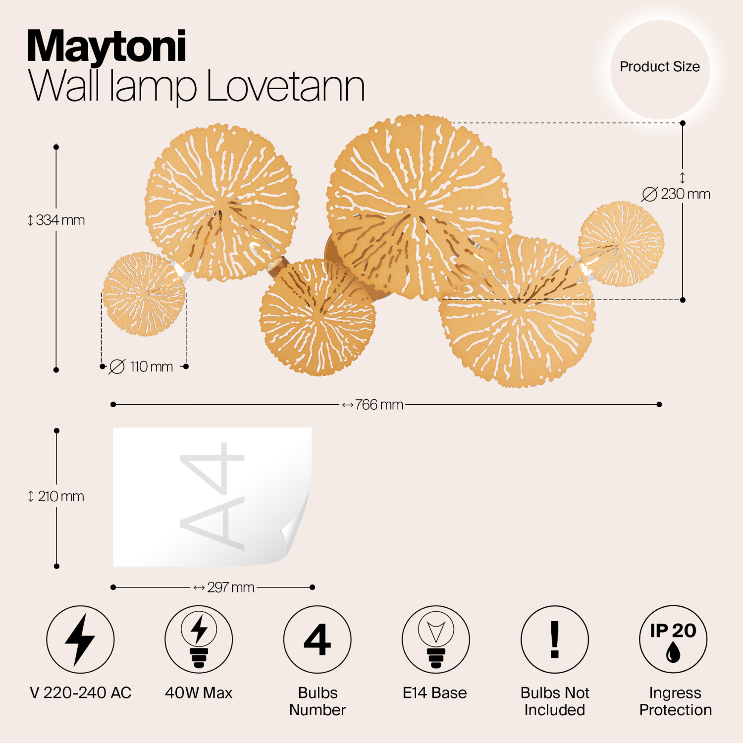 Maytoni Modern Lovetann Настенный светильник (бра) цвет: золото MOD082WL-04G