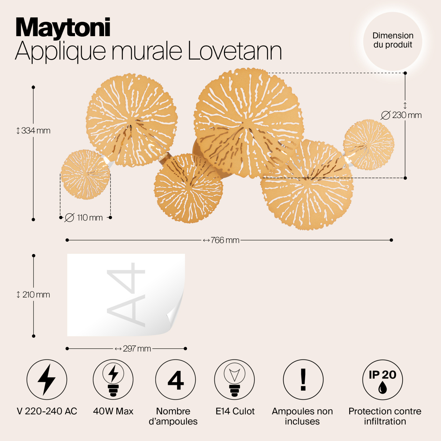 Maytoni Modern Lovetann Настенный светильник (бра) цвет: золото MOD082WL-04G