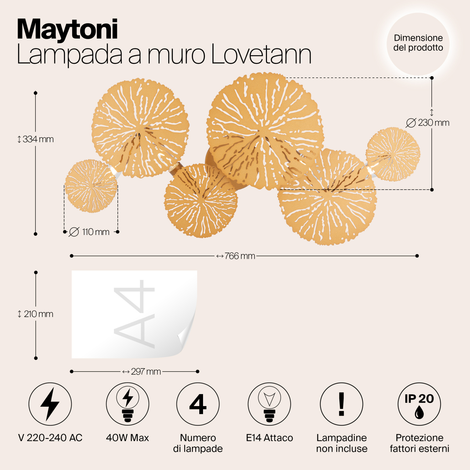 Maytoni Modern Lovetann Настенный светильник (бра) цвет: золото MOD082WL-04G