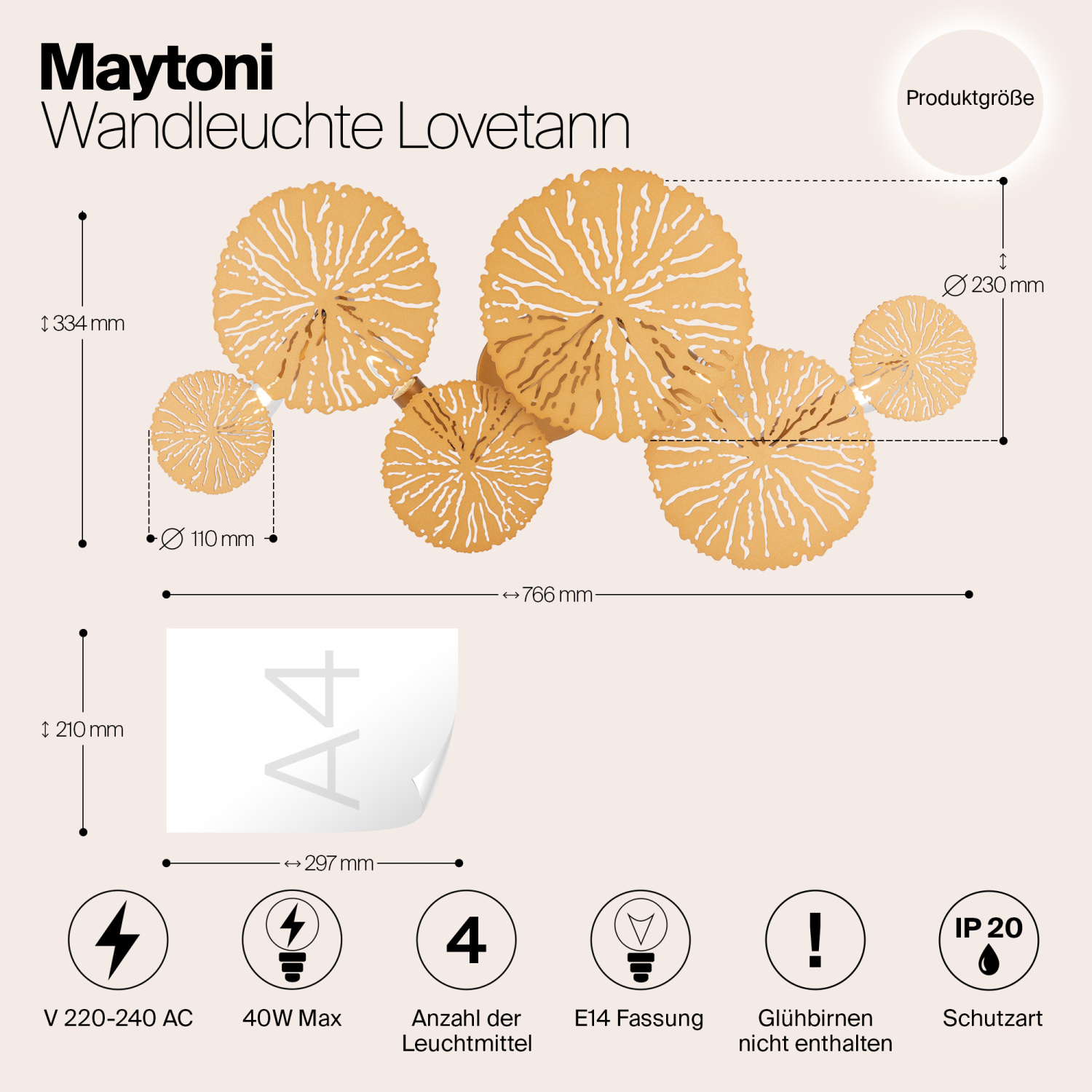Maytoni Modern Lovetann Настенный светильник (бра) цвет: золото MOD082WL-04G