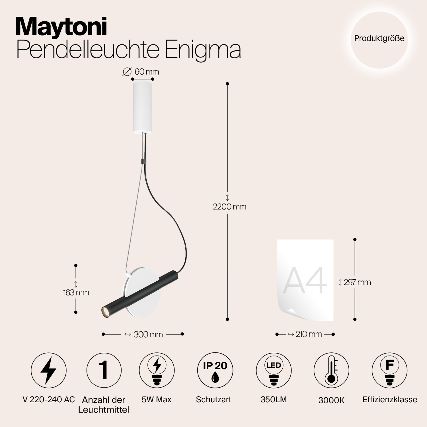 Maytoni Enigma Подвесной светильник 5вт, 3000k, белый/черный MOD150PL-L5W3K
