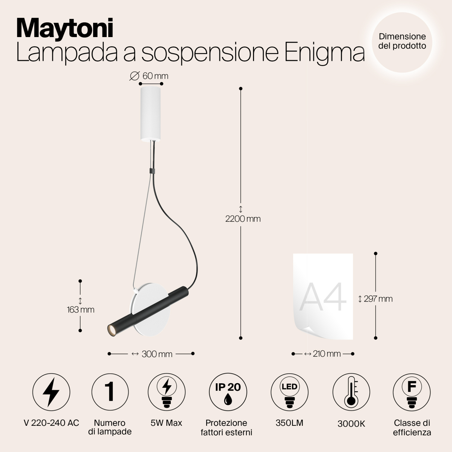 Maytoni Enigma Подвесной светильник 5вт, 3000k, белый/черный MOD150PL-L5W3K