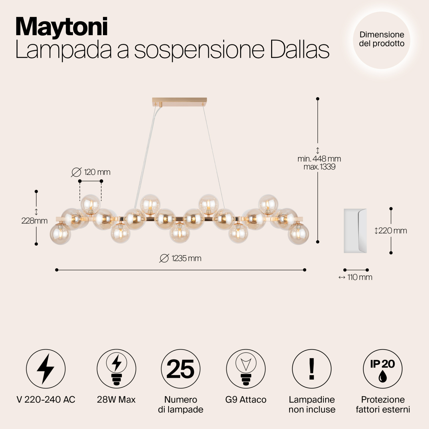 Maytoni Подвесной светильник. Цвет арматуры Золото. MOD547PL-25G