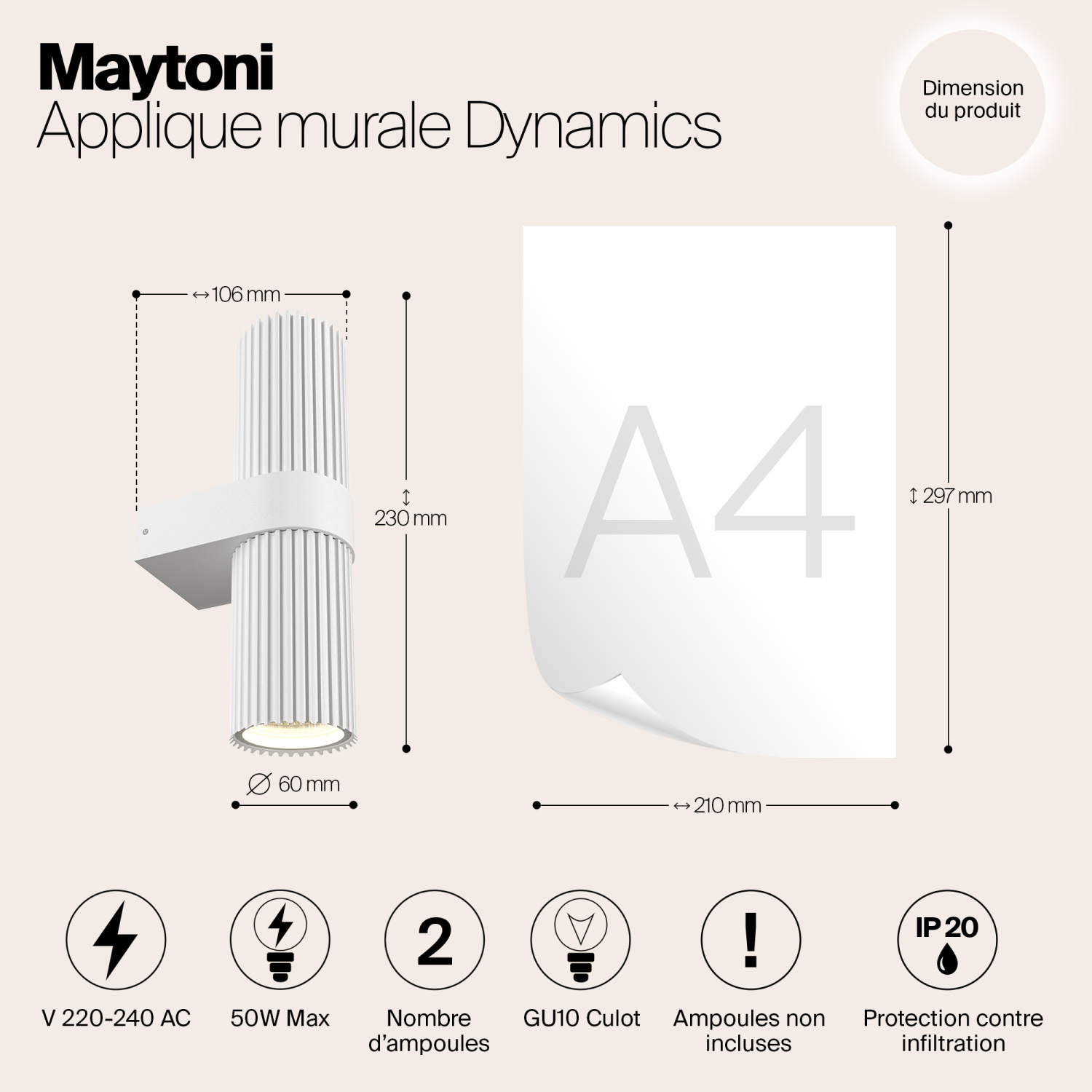 Maytoni Modern Dynamics Настенный светильник (бра) цвет: белый MOD326WL-02W