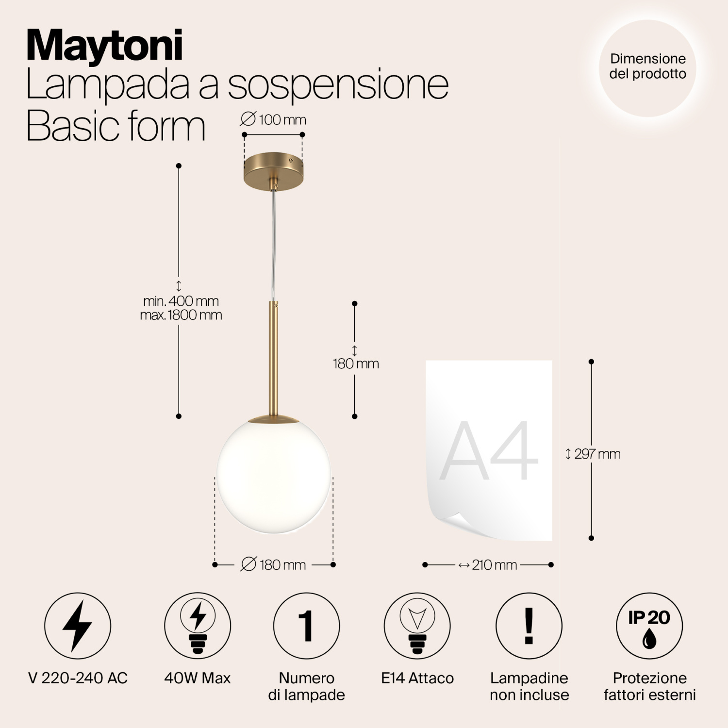 Maytoni Modern Basic form Подвесной светильник цвет: золото MOD321PL-01G2