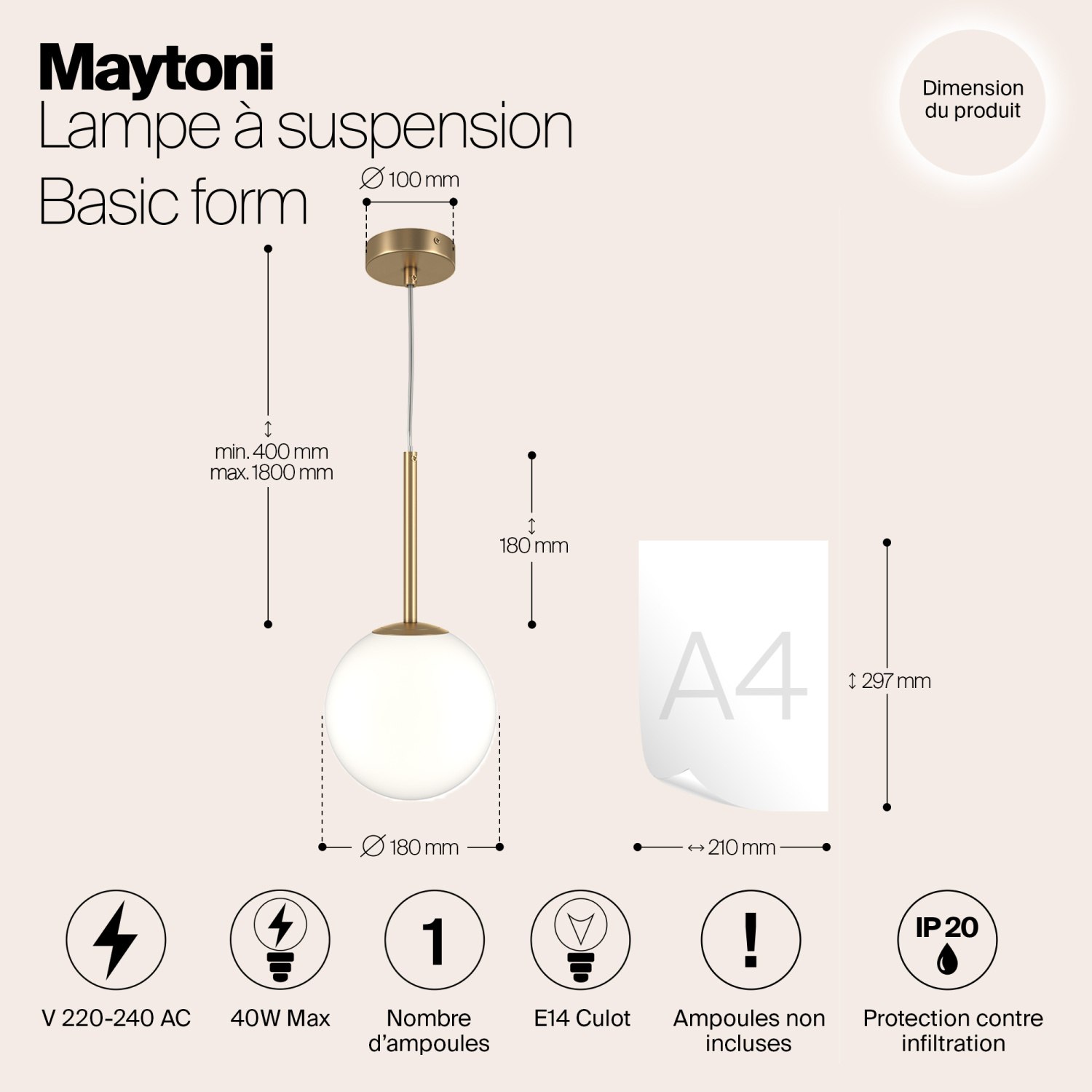 Maytoni Modern Basic form Подвесной светильник цвет: золото MOD321PL-01G2
