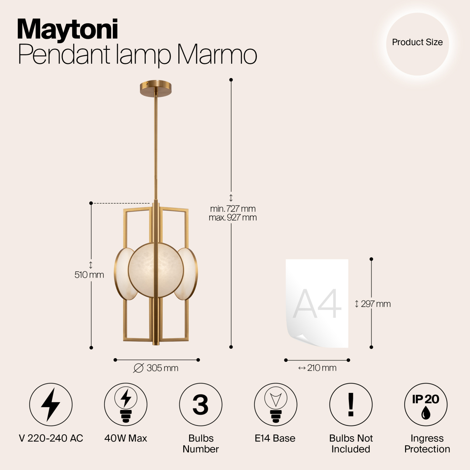 Maytoni Modern Marmo Подвесной светильник цвет: латунь MOD099PL-03G