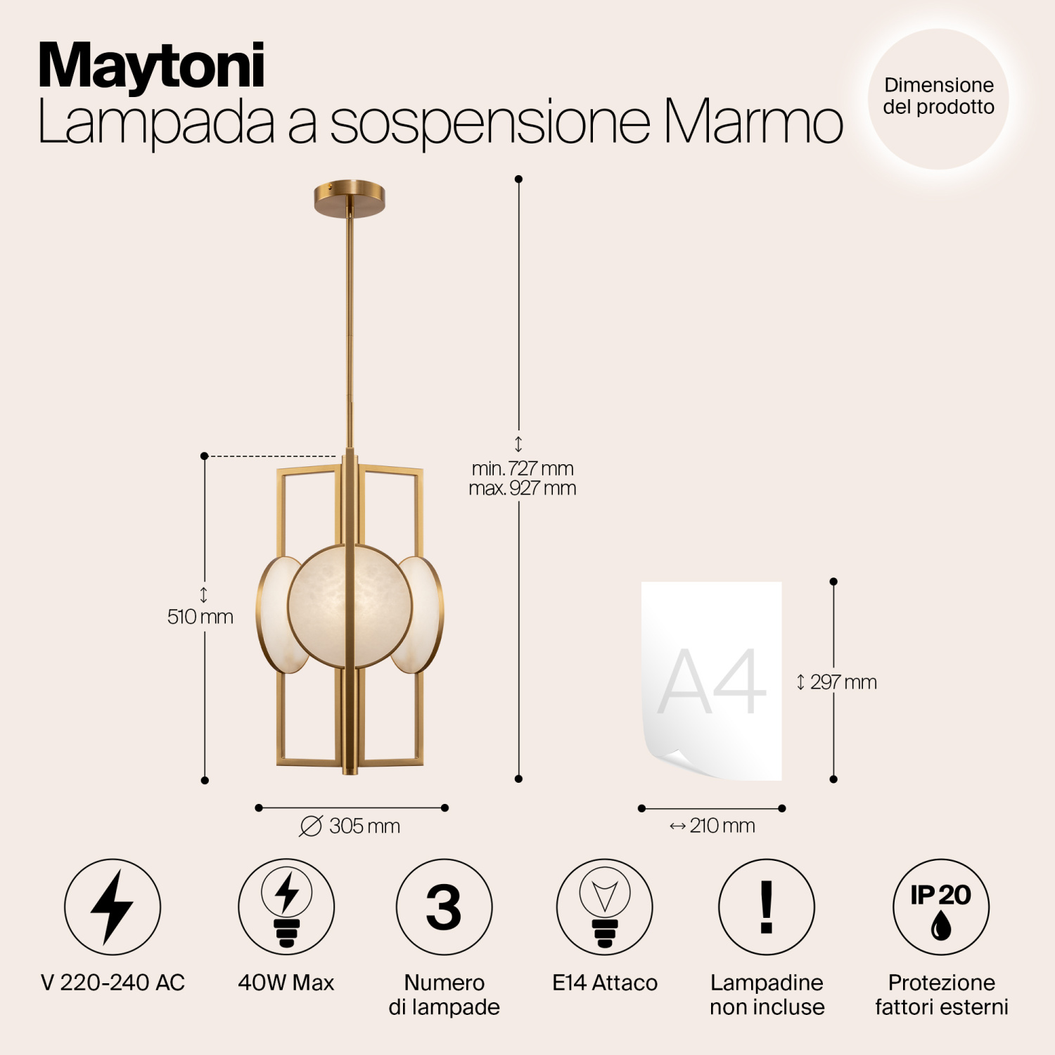 Maytoni Modern Marmo Подвесной светильник цвет: латунь MOD099PL-03G