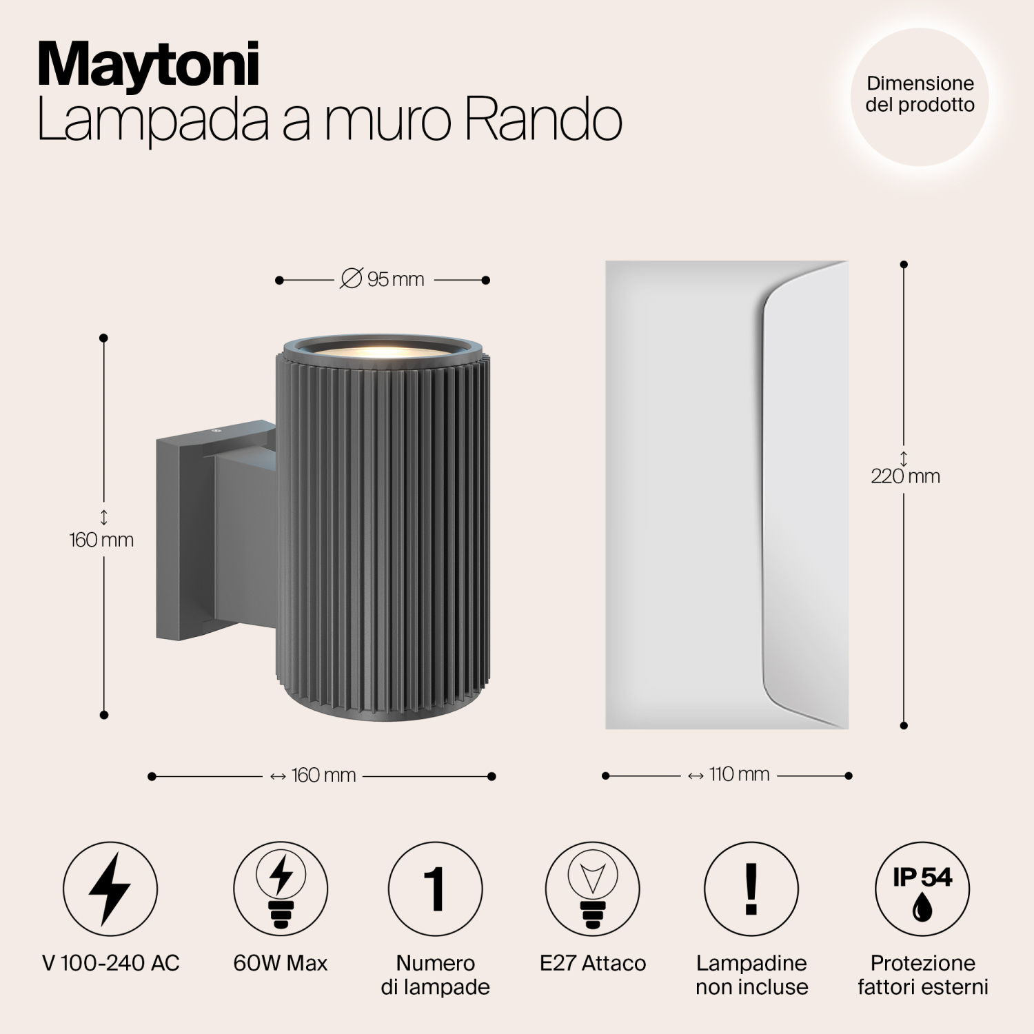 Maytoni Outdoor Rando Настенный светильник (бра) цвет: серый O419WL-01GR