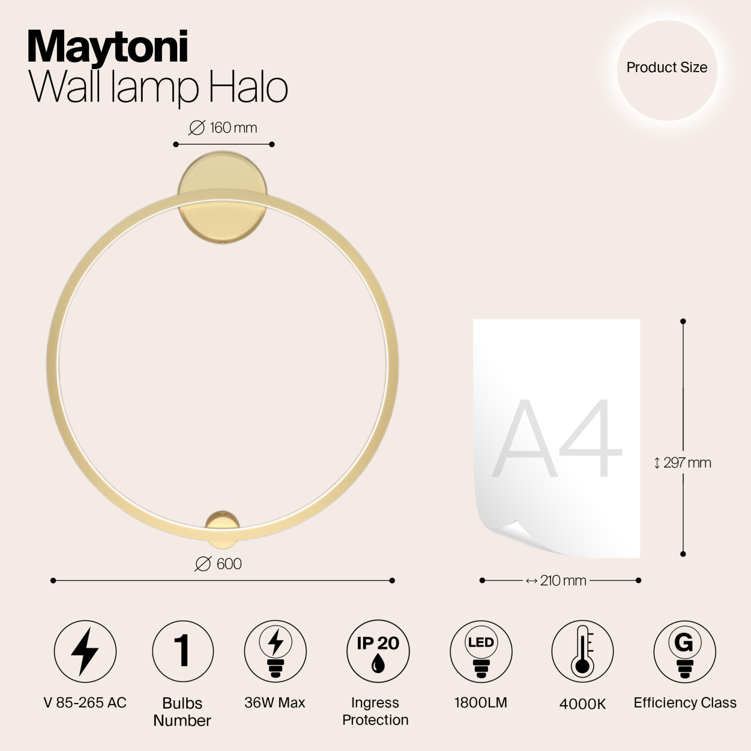 Maytoni Modern Halo Настенный светильник (бра) цвет: латунь MOD005WL-L22BSK1
