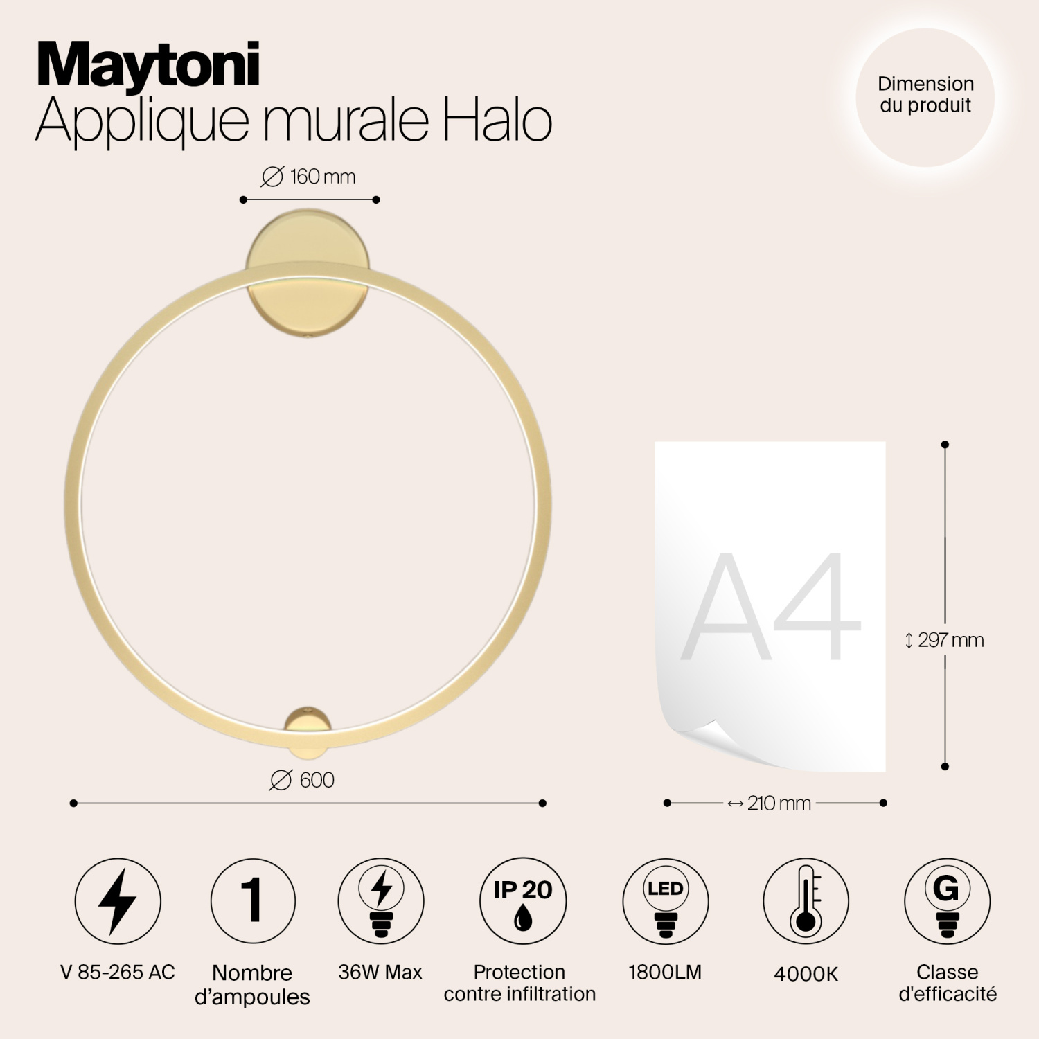 Maytoni Modern Halo Настенный светильник (бра) цвет: латунь MOD005WL-L22BSK1