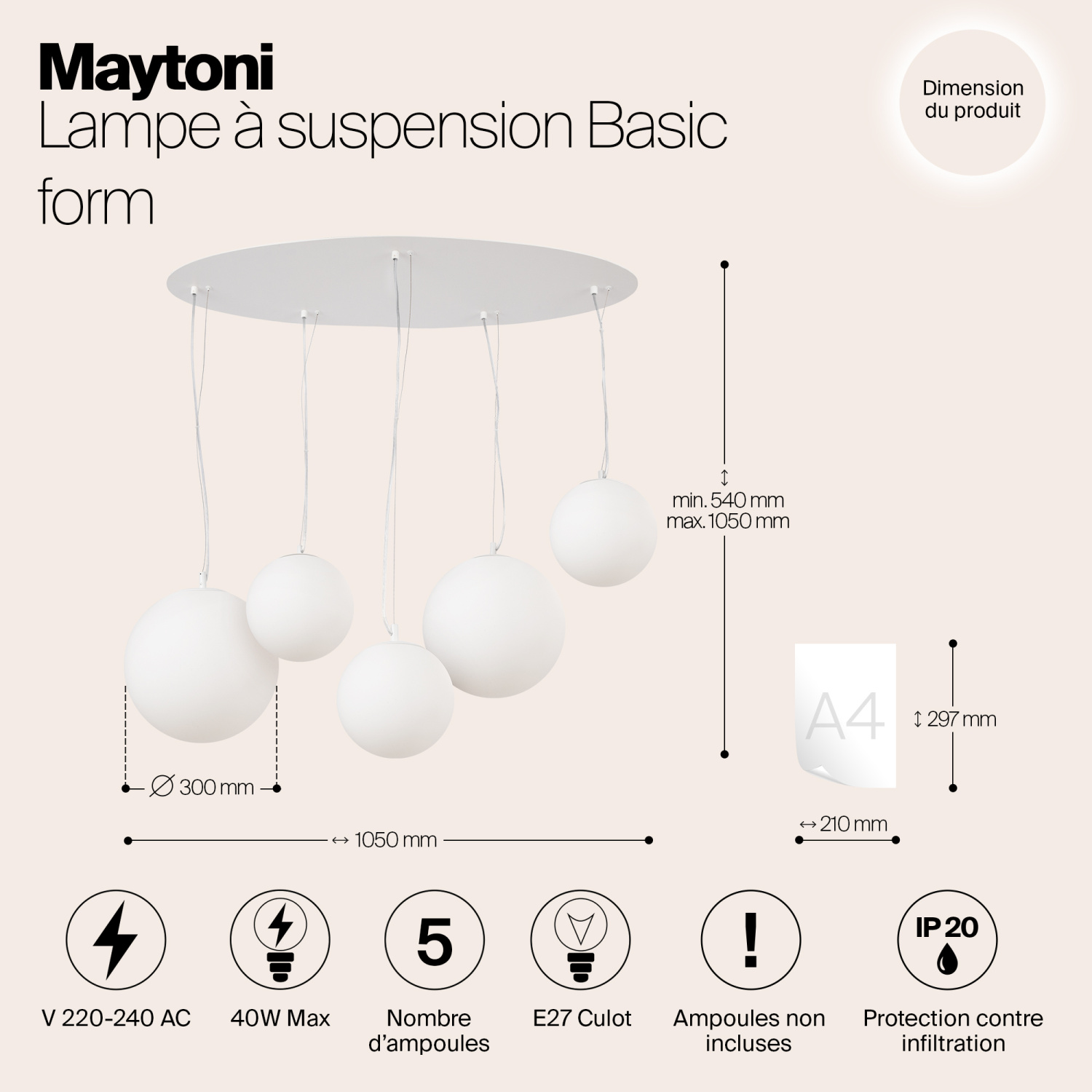 Maytoni Modern Basic form Подвесной светильник цвет: белый MOD321PL-05W1