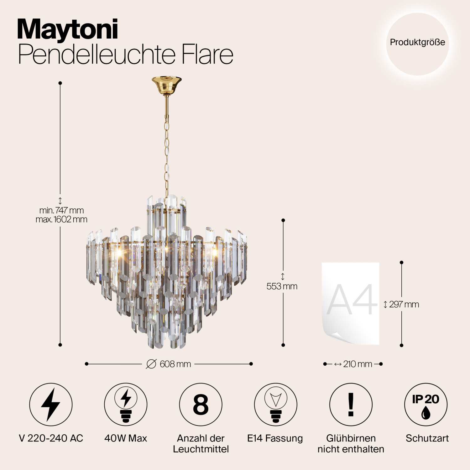 Maytoni Classic Flare Подвесной светильник цвет: золото DIA200PL-08G