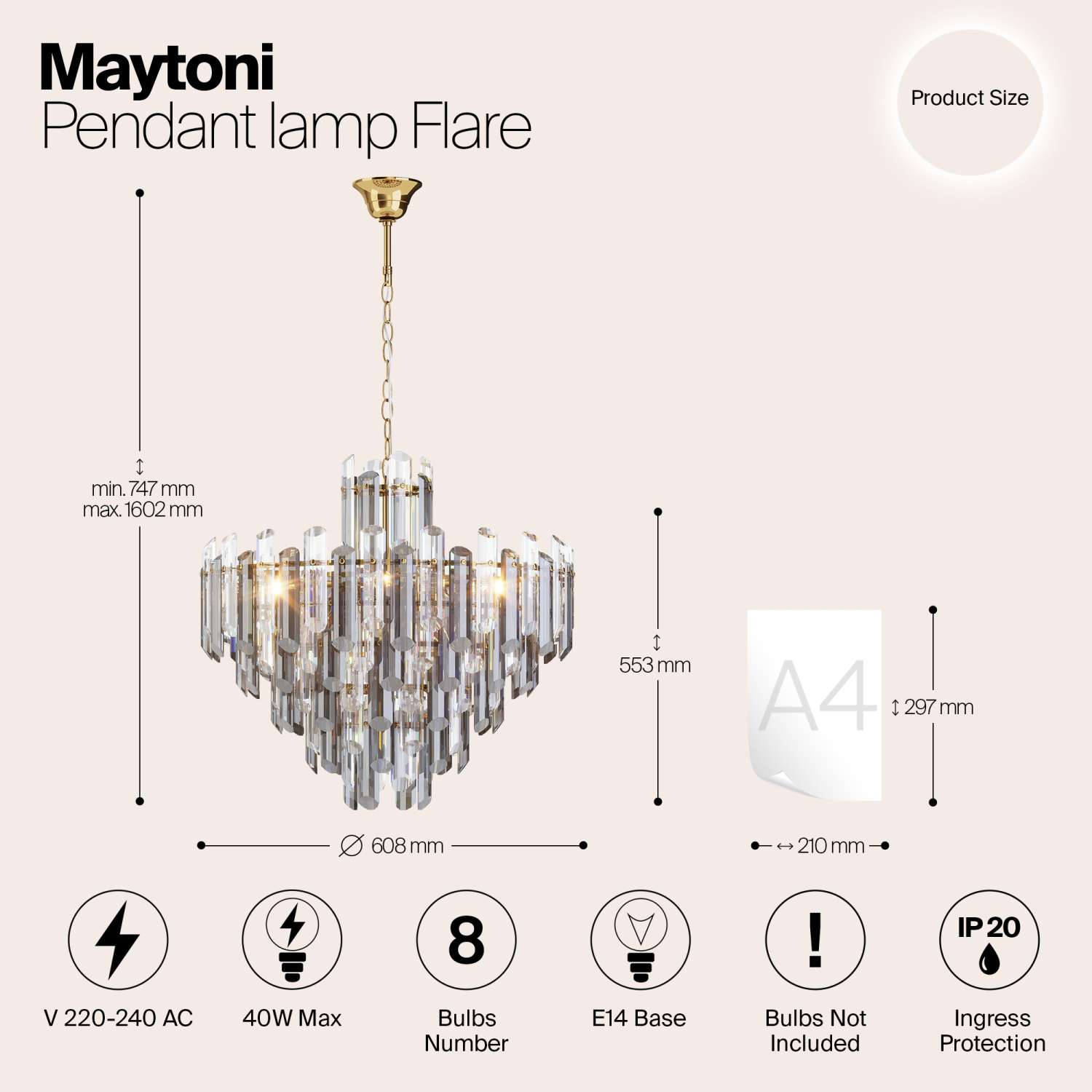 Maytoni Classic Flare Подвесной светильник цвет: золото DIA200PL-08G