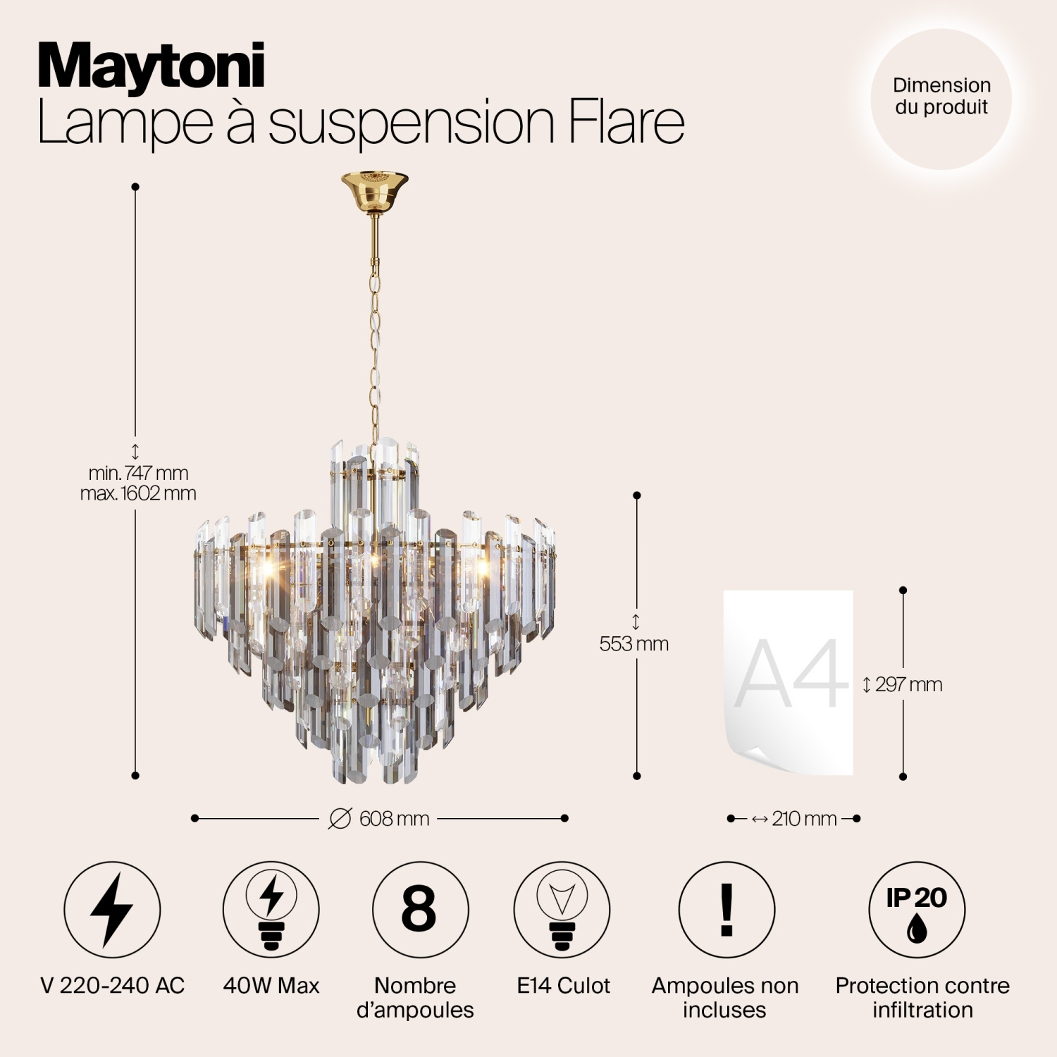 Maytoni Classic Flare Подвесной светильник цвет: золото DIA200PL-08G