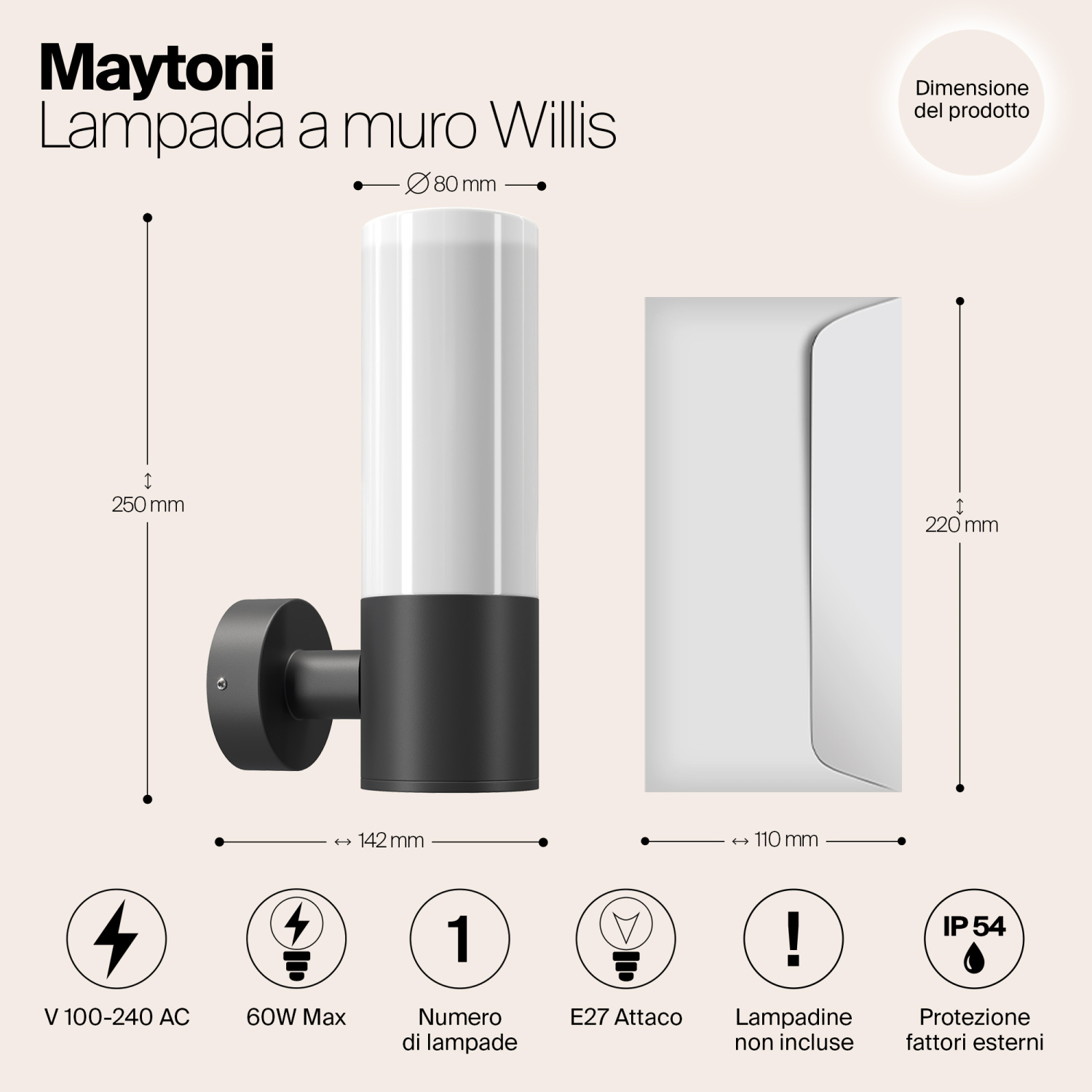Maytoni Outdoor Willis Настенный светильник (бра) цвет: черный O418WL-01B