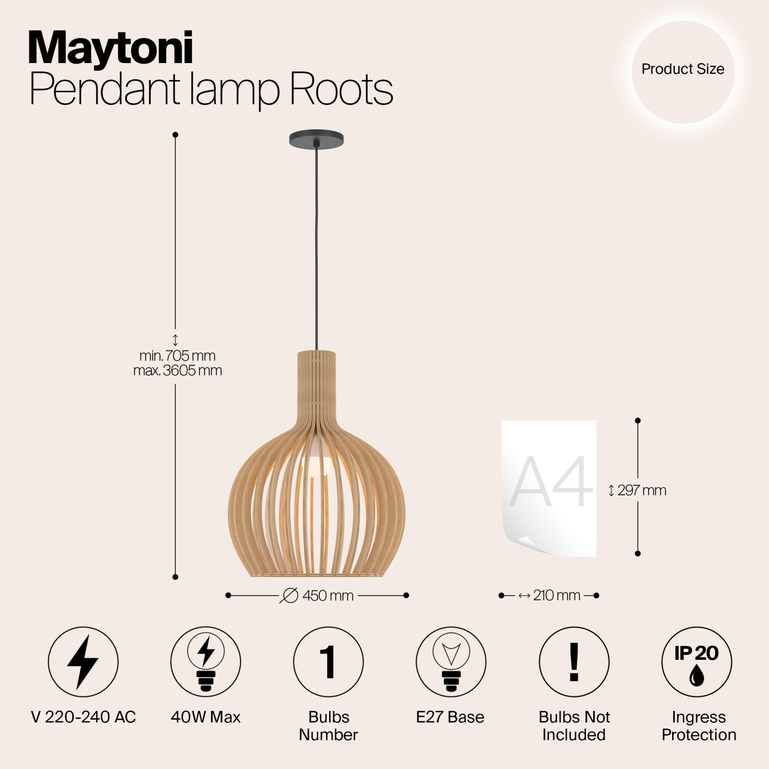 Maytoni Modern Roots Подвесной светильник цвет: черный MOD194PL-01W1