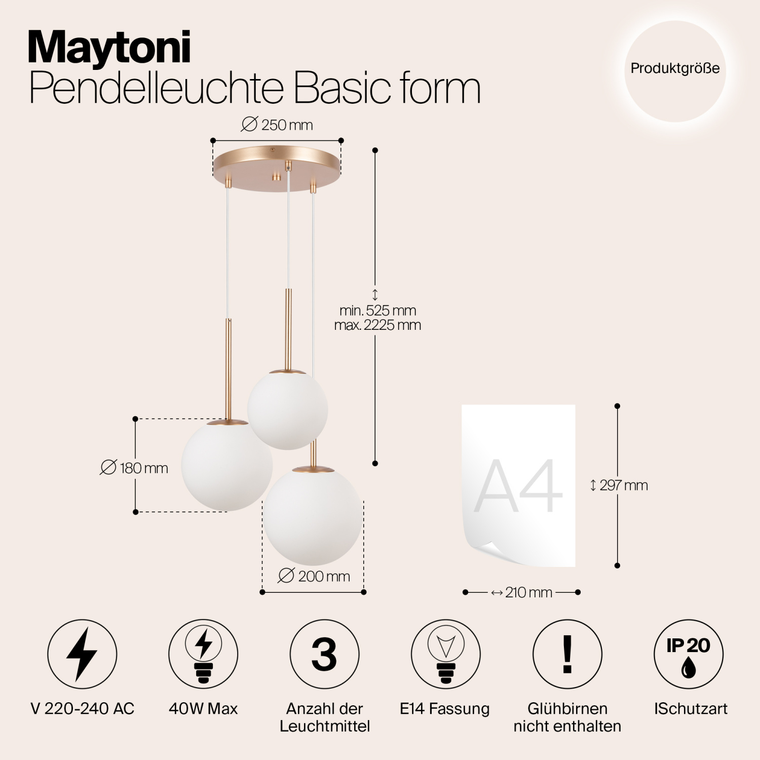 Maytoni Modern Basic form Подвесной светильник цвет: золото MOD321PL-03G1