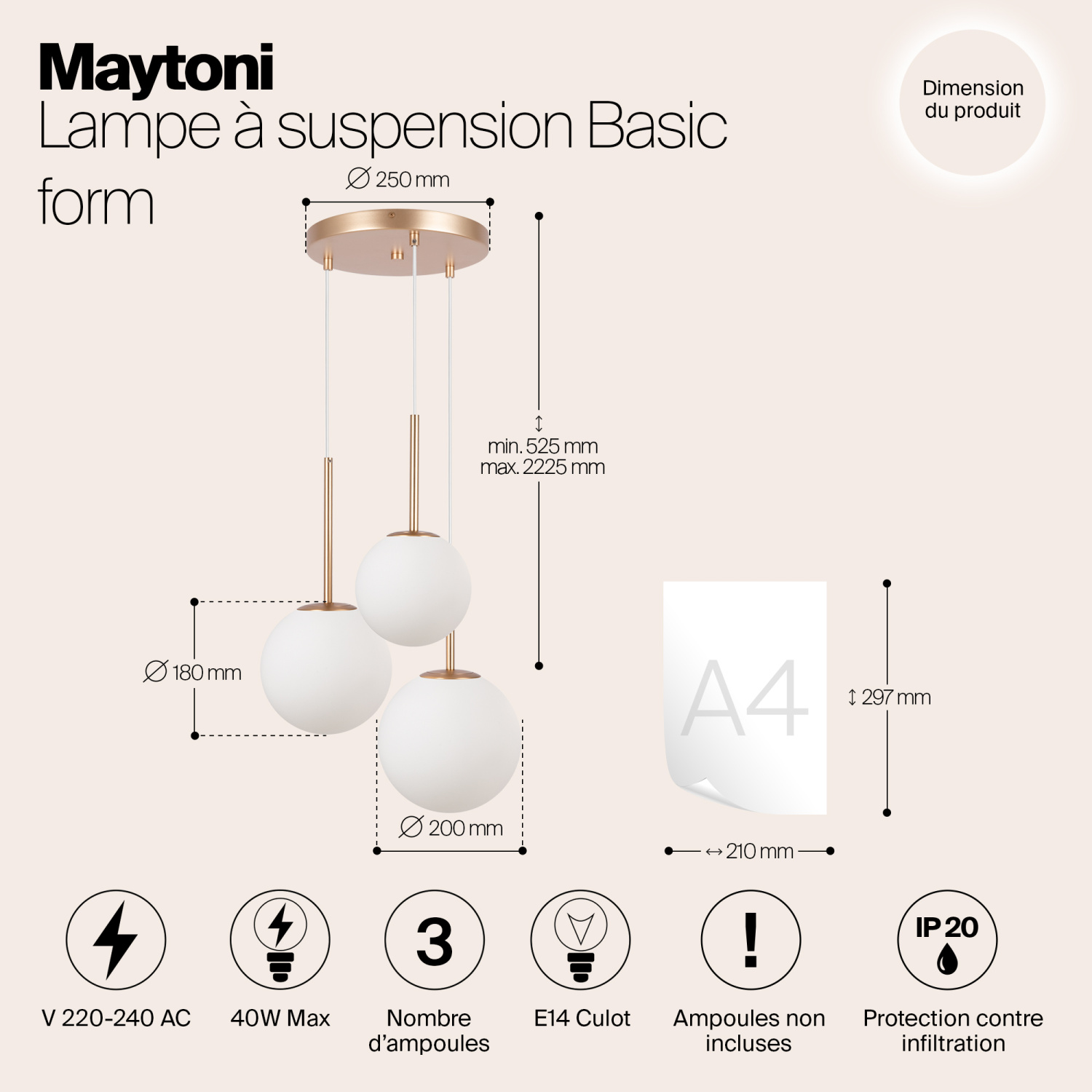 Maytoni Modern Basic form Подвесной светильник цвет: золото MOD321PL-03G1