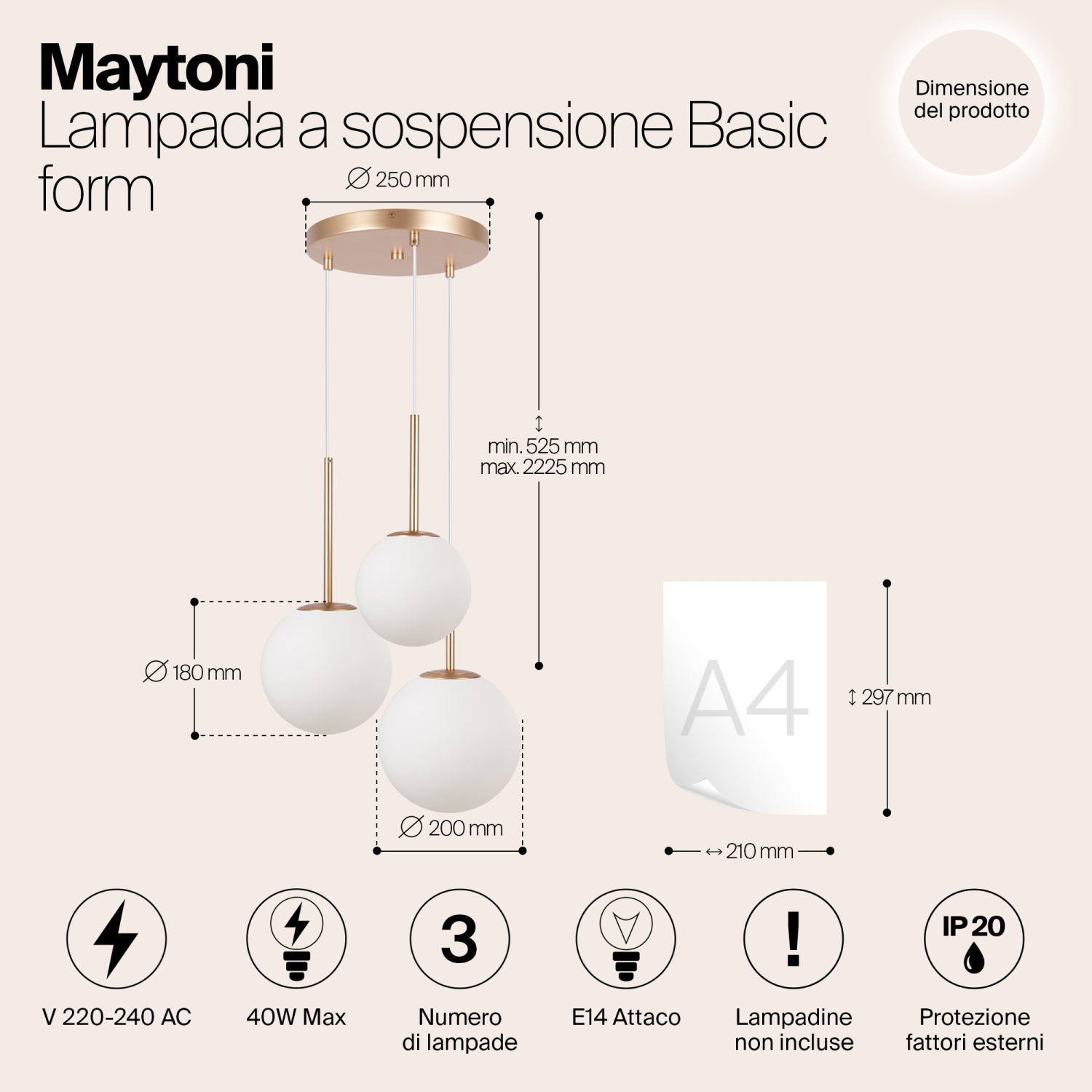 Maytoni Modern Basic form Подвесной светильник цвет: золото MOD321PL-03G1