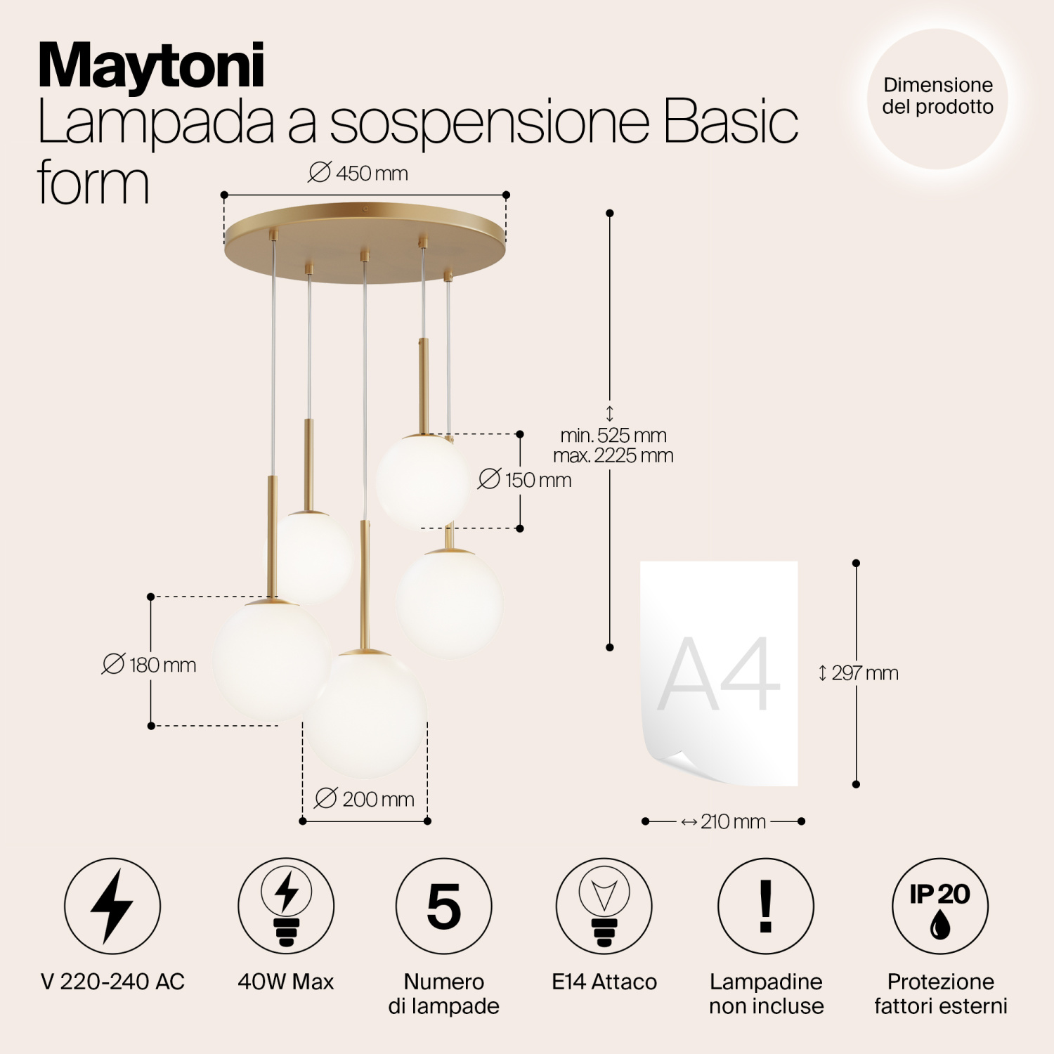 Maytoni Modern Basic form Подвесной светильник цвет: золото MOD321PL-05G1