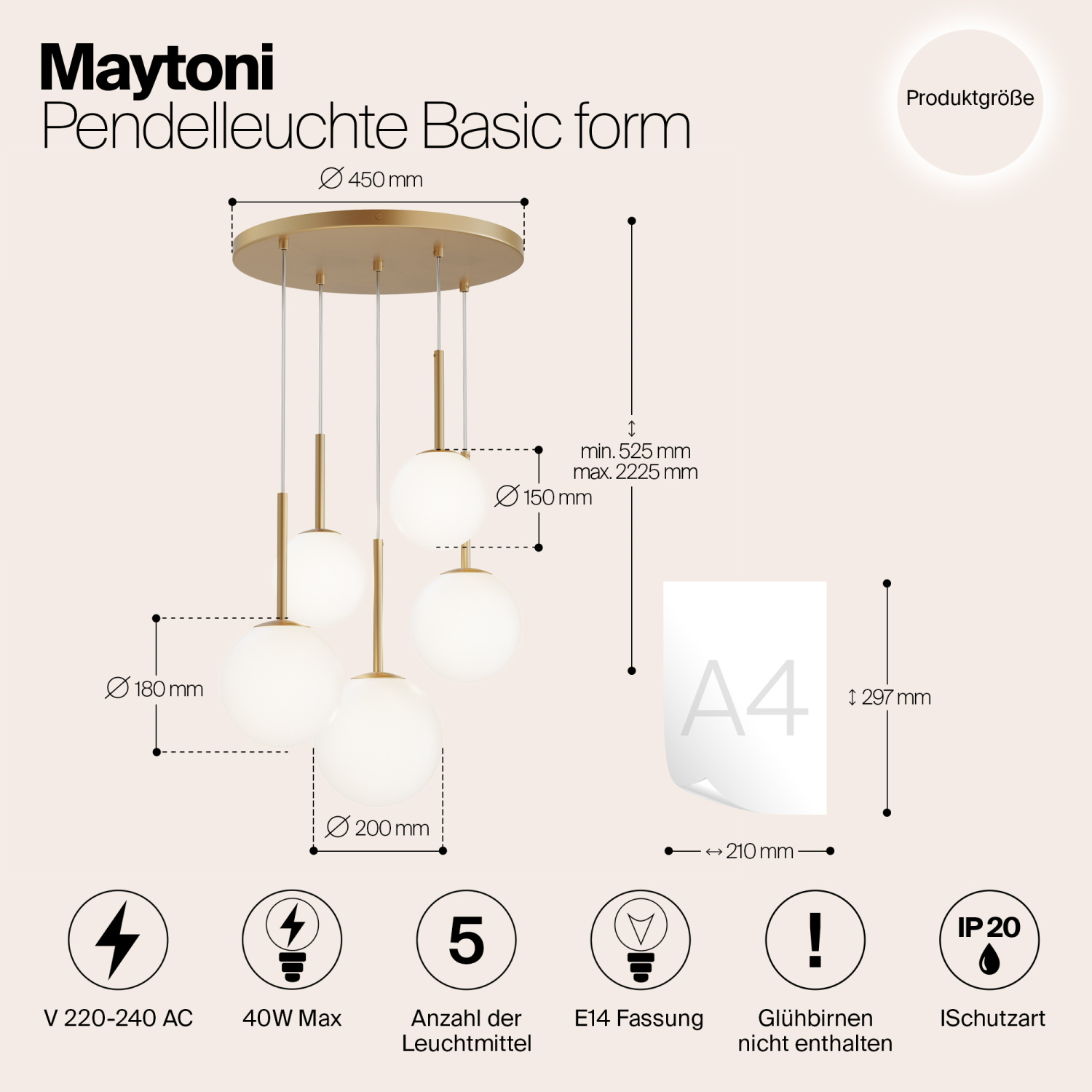 Maytoni Modern Basic form Подвесной светильник цвет: золото MOD321PL-05G1
