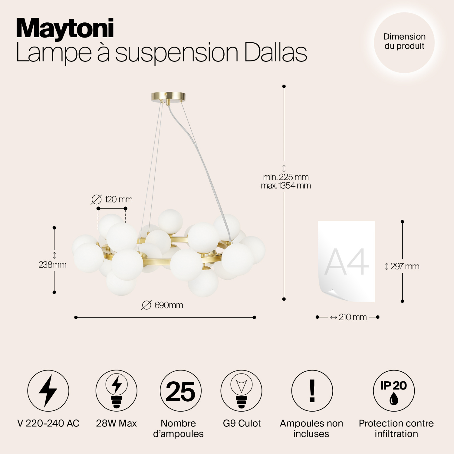 Maytoni Modern Dallas Подвесной светильник цвет: золото MOD545PL-25BS