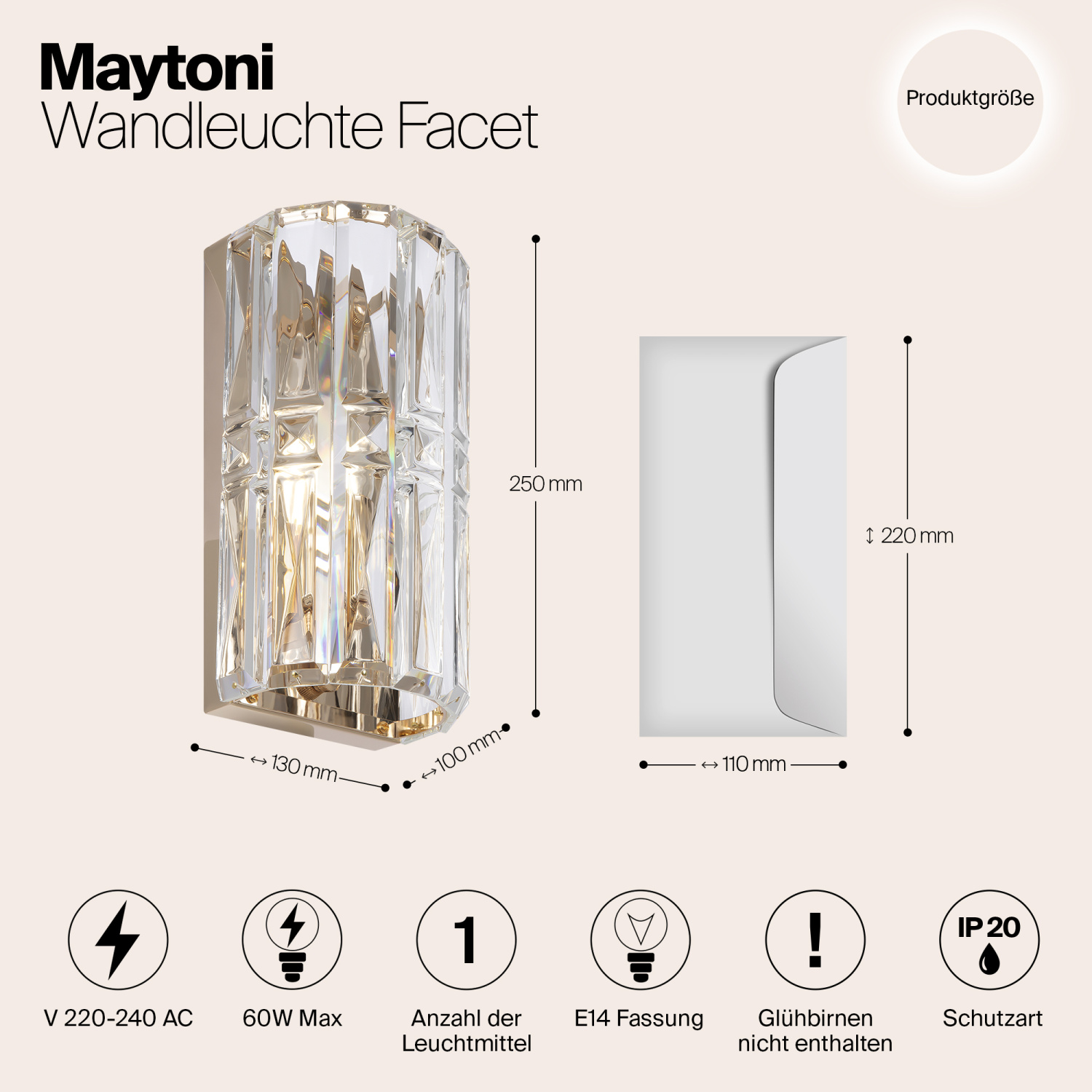 Maytoni Classic Facet Настенный светильник (бра) цвет: золото MOD094WL-01G