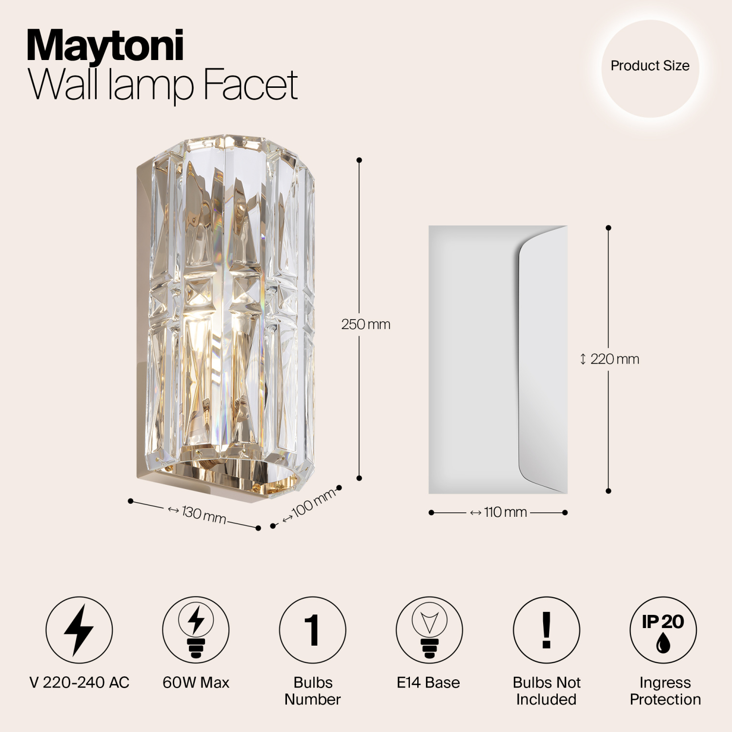 Maytoni Classic Facet Настенный светильник (бра) цвет: золото MOD094WL-01G