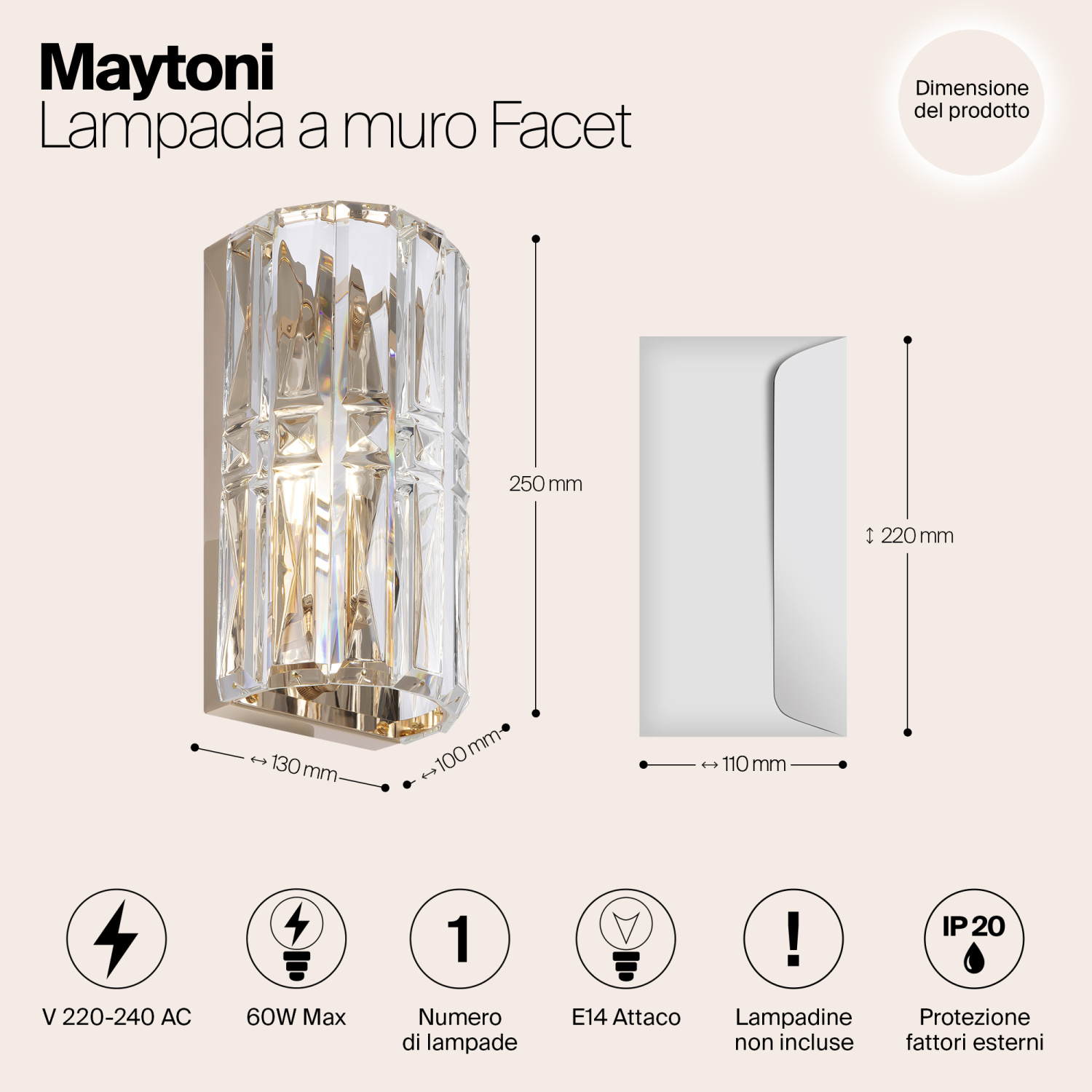 Maytoni Classic Facet Настенный светильник (бра) цвет: золото MOD094WL-01G