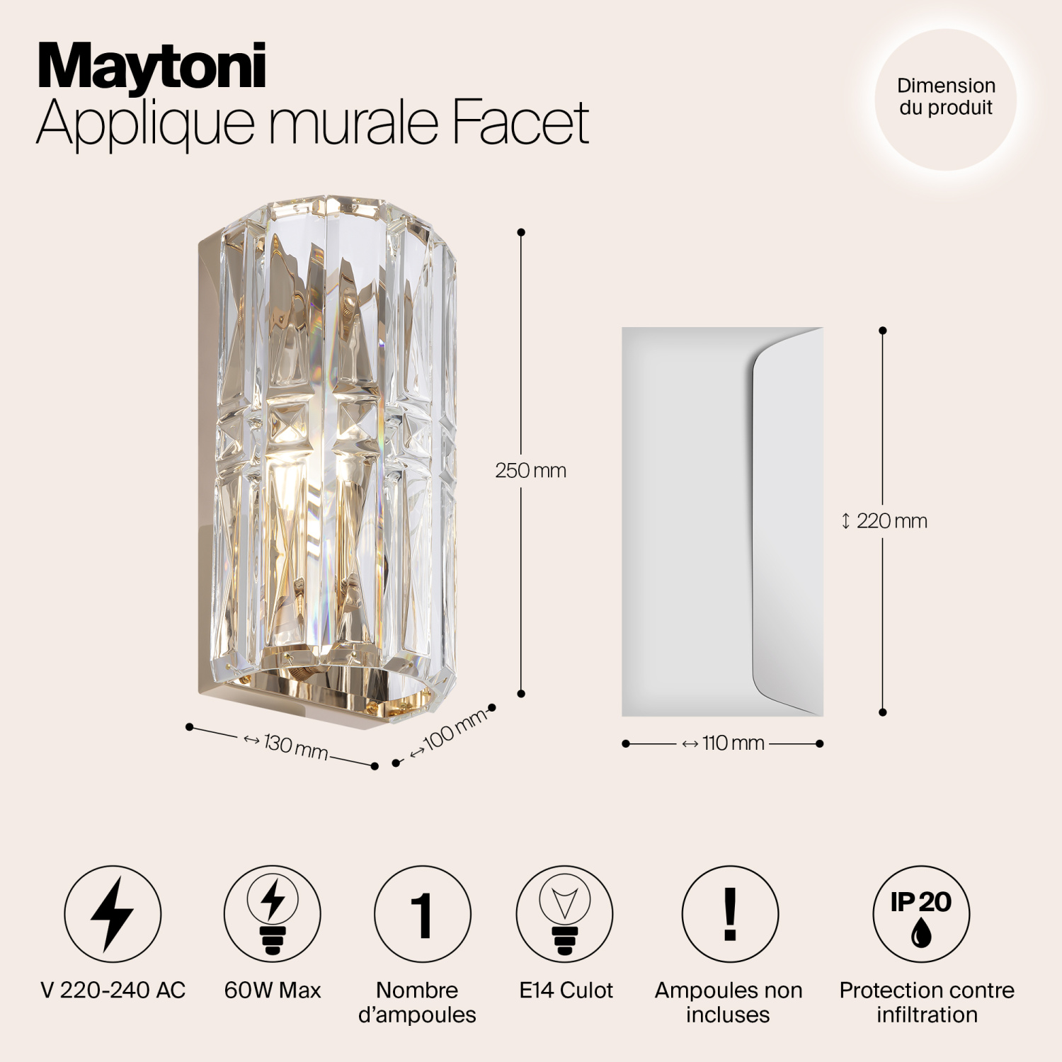 Maytoni Classic Facet Настенный светильник (бра) цвет: золото MOD094WL-01G