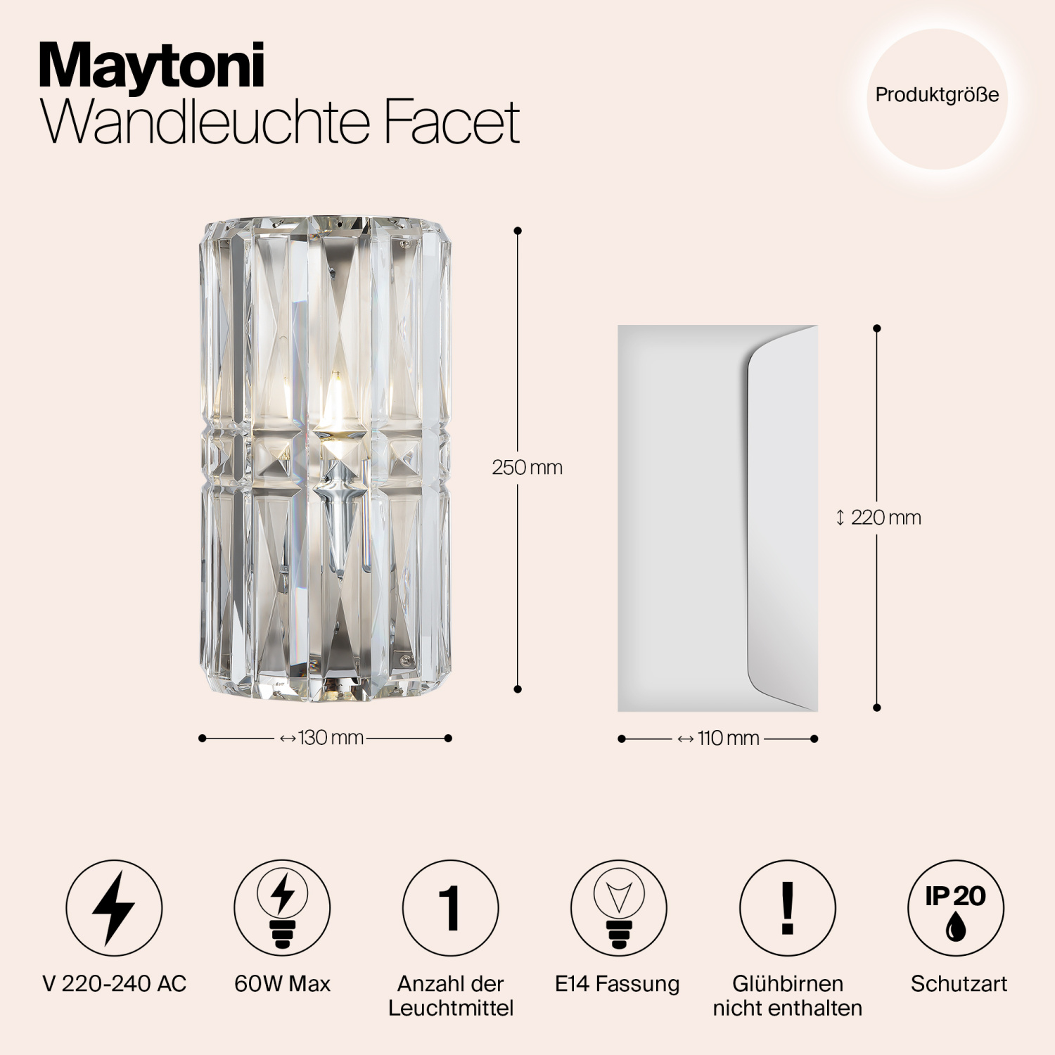 Maytoni Classic Facet Настенный светильник (бра) цвет: хром MOD094WL-01CH