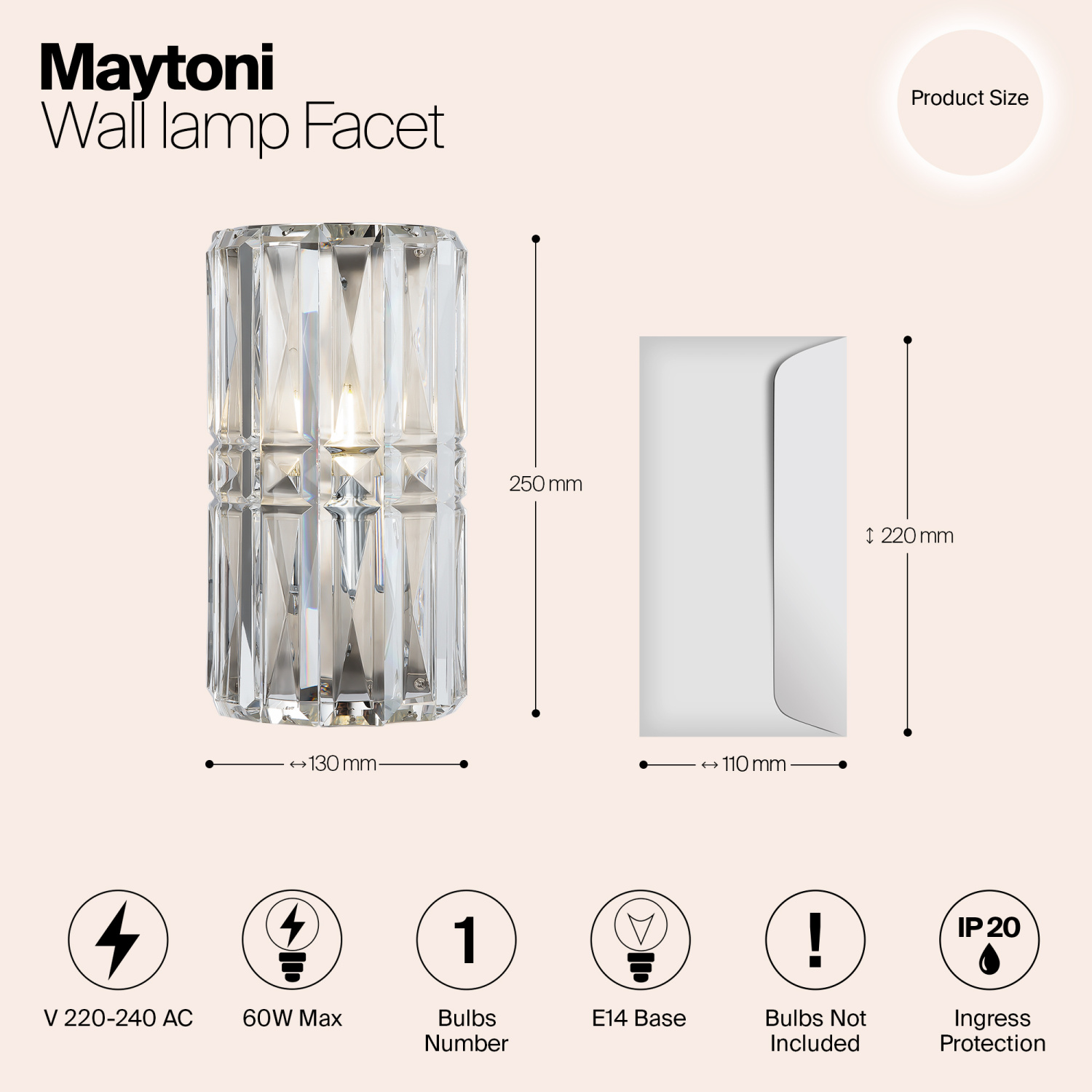 Maytoni Classic Facet Настенный светильник (бра) цвет: хром MOD094WL-01CH