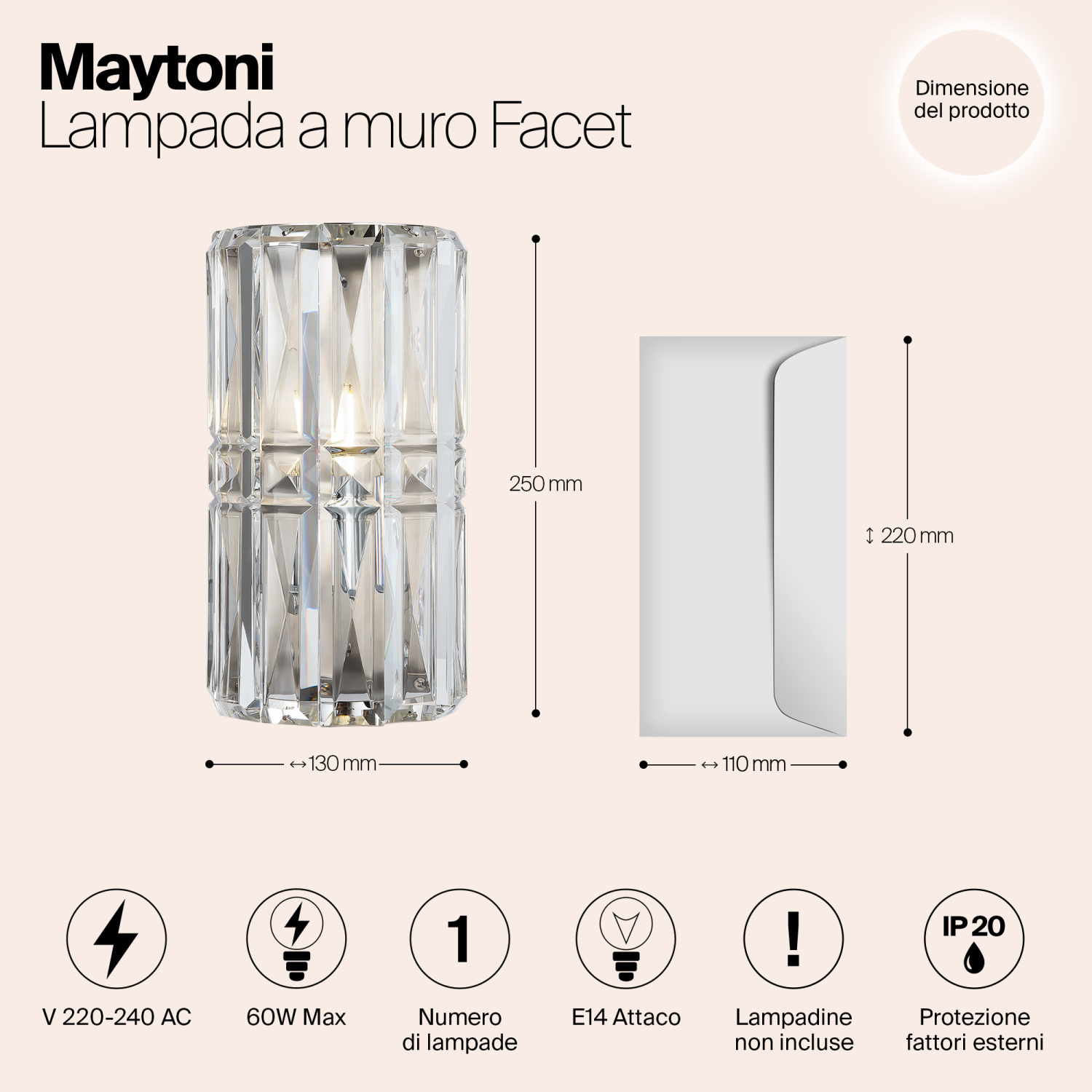 Maytoni Classic Facet Настенный светильник (бра) цвет: хром MOD094WL-01CH