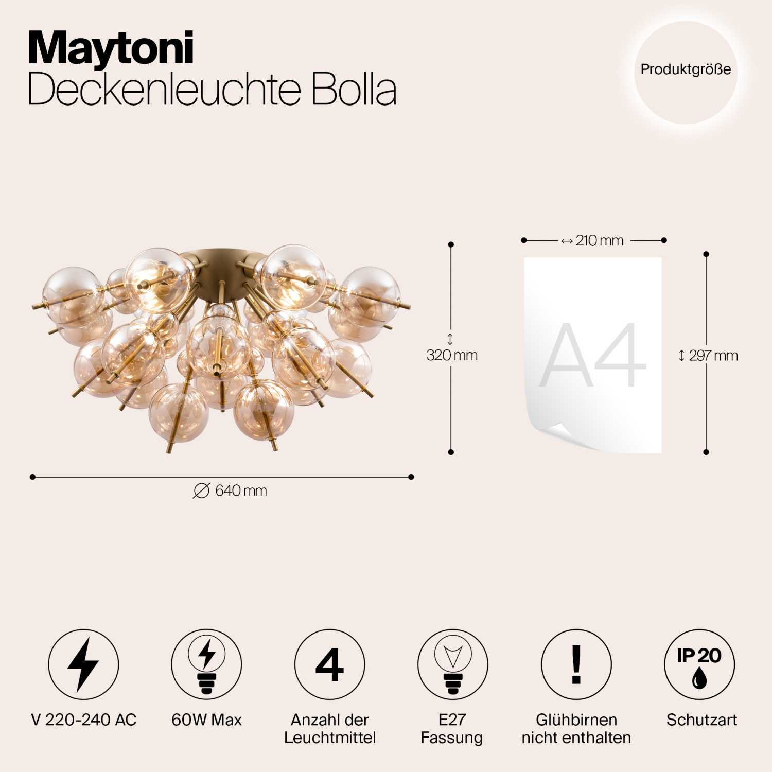 Maytoni Modern Bolla Потолочный светильник цвет: латунь MOD133CL-04BS