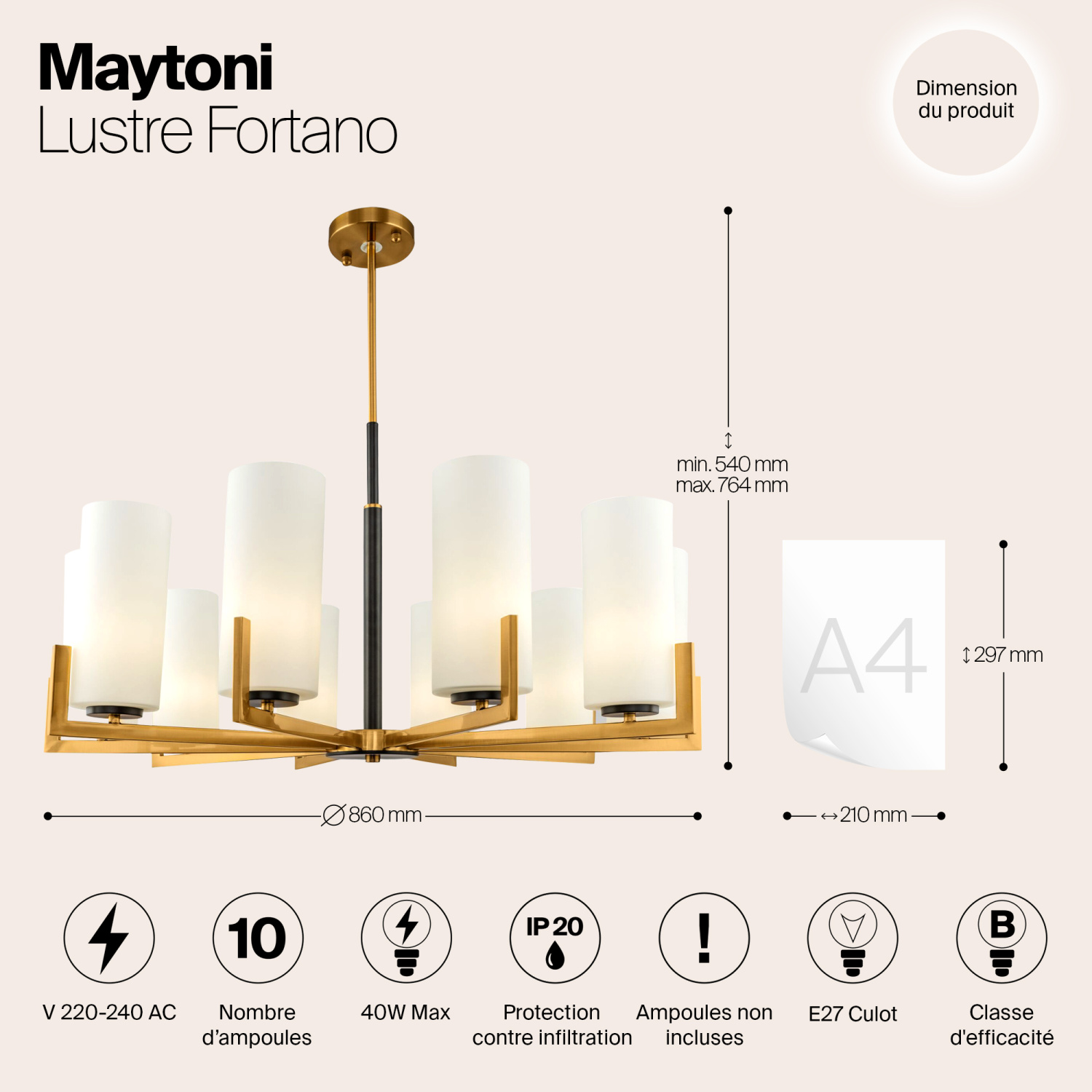 Maytoni Modern Fortano Люстра цвет: черный и латунь MOD089PL-10BS