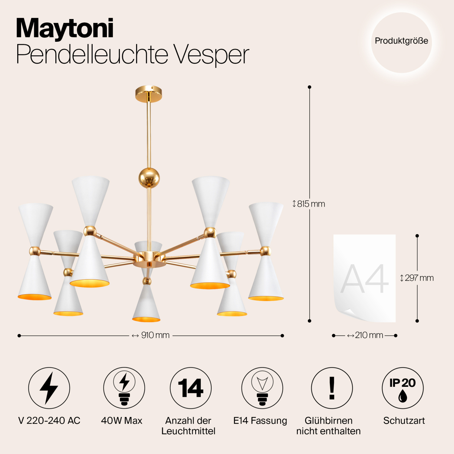 Maytoni Modern Vesper Подвесной светильник цвет: белый и золото MOD108PL-14WG