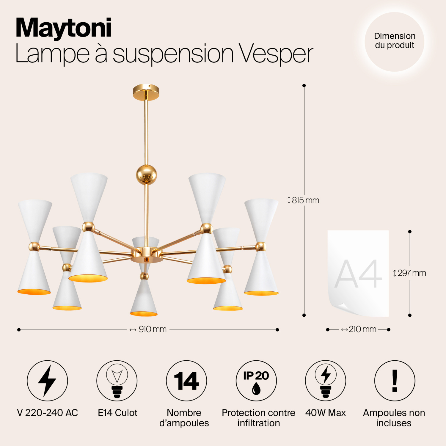 Maytoni Modern Vesper Подвесной светильник цвет: белый и золото MOD108PL-14WG