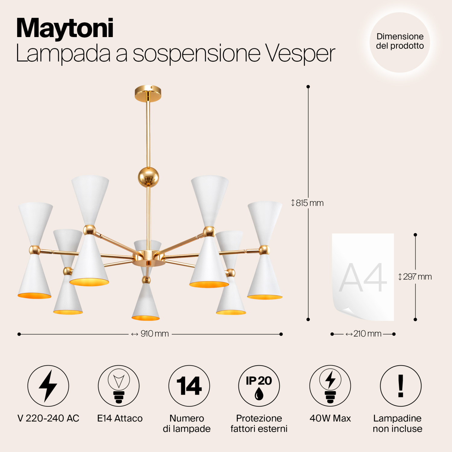 Maytoni Modern Vesper Подвесной светильник цвет: белый и золото MOD108PL-14WG