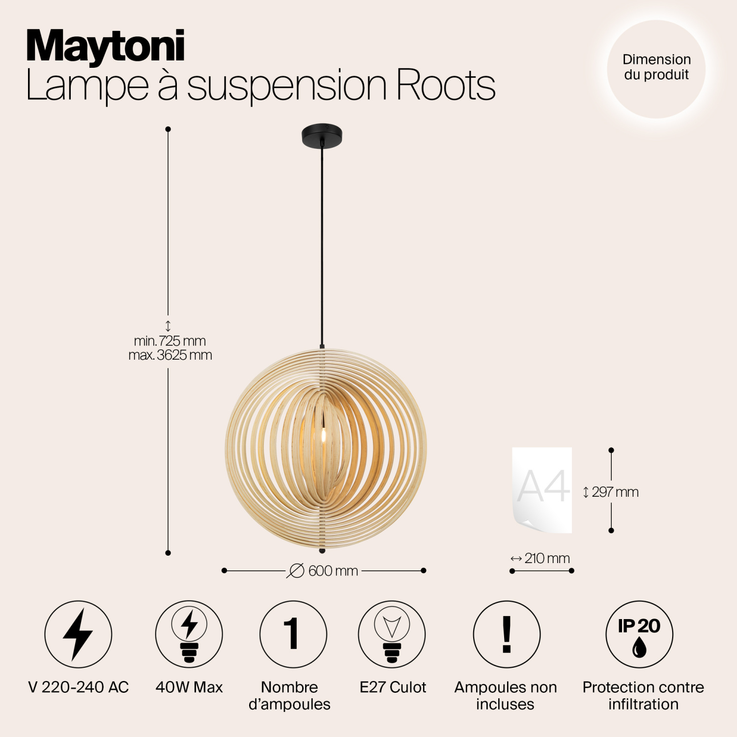 Maytoni Modern Roots Подвесной светильник цвет: черный MOD197PL-01W2