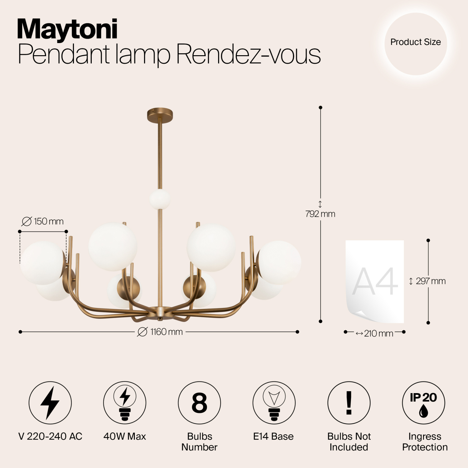 Maytoni Modern Rendez-vous Подвесной светильник цвет: латунь MOD109PL-08BS