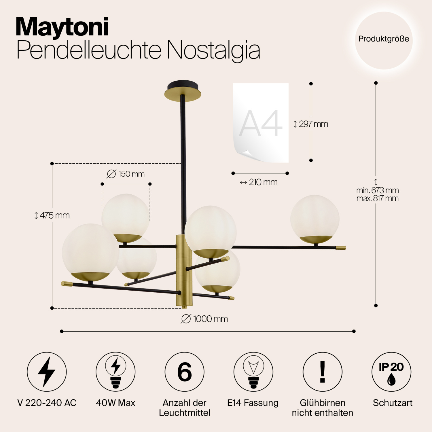 Maytoni Modern Nostalgia Подвесной светильник цвет: черный и золото MOD048PL-06G