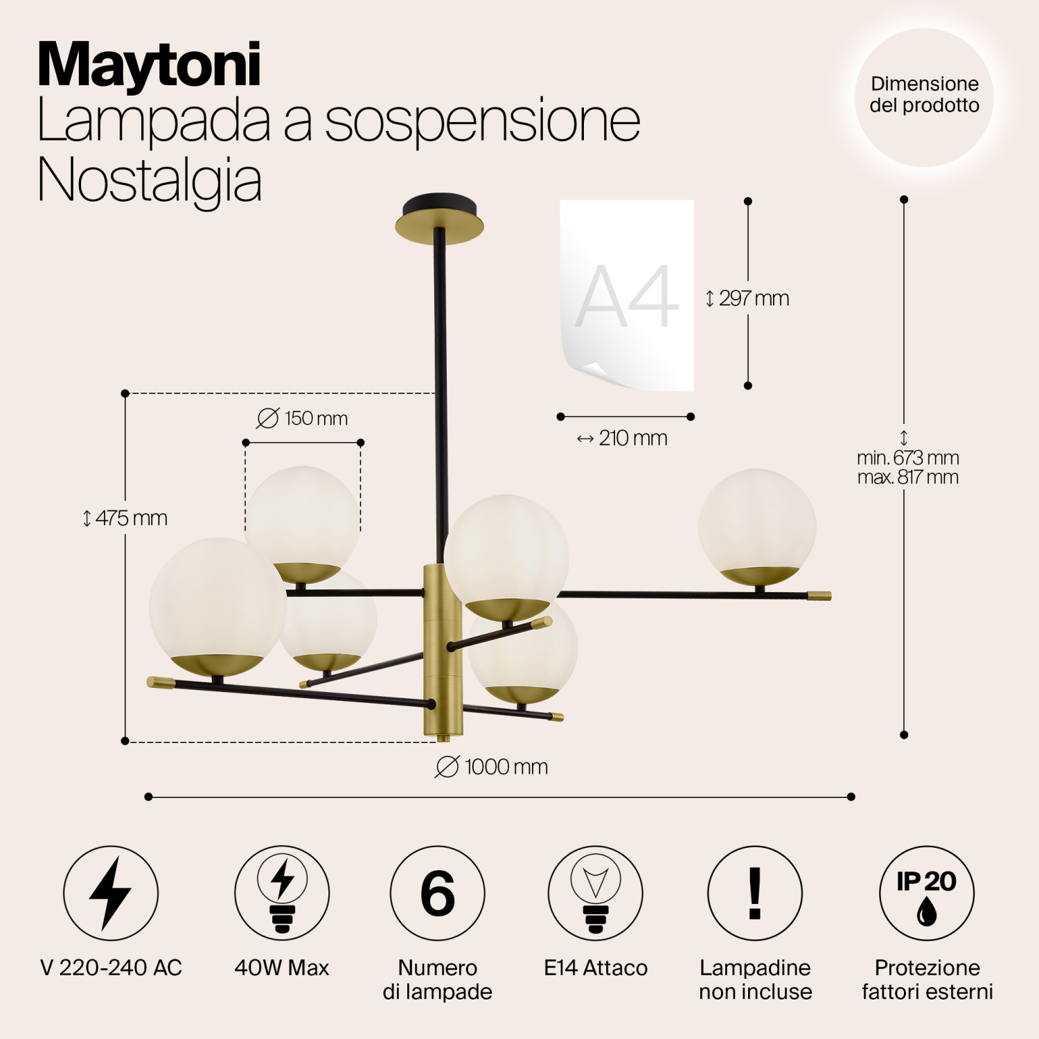 Maytoni Modern Nostalgia Подвесной светильник цвет: черный и золото MOD048PL-06G