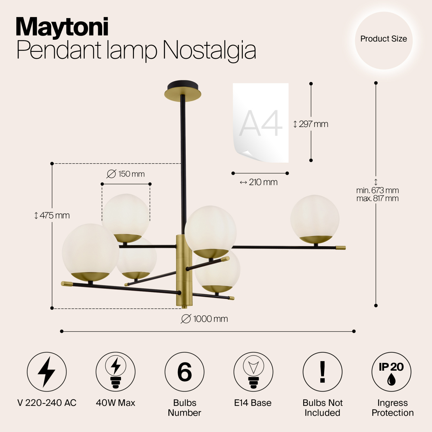 Maytoni Modern Nostalgia Подвесной светильник цвет: черный и золото MOD048PL-06G