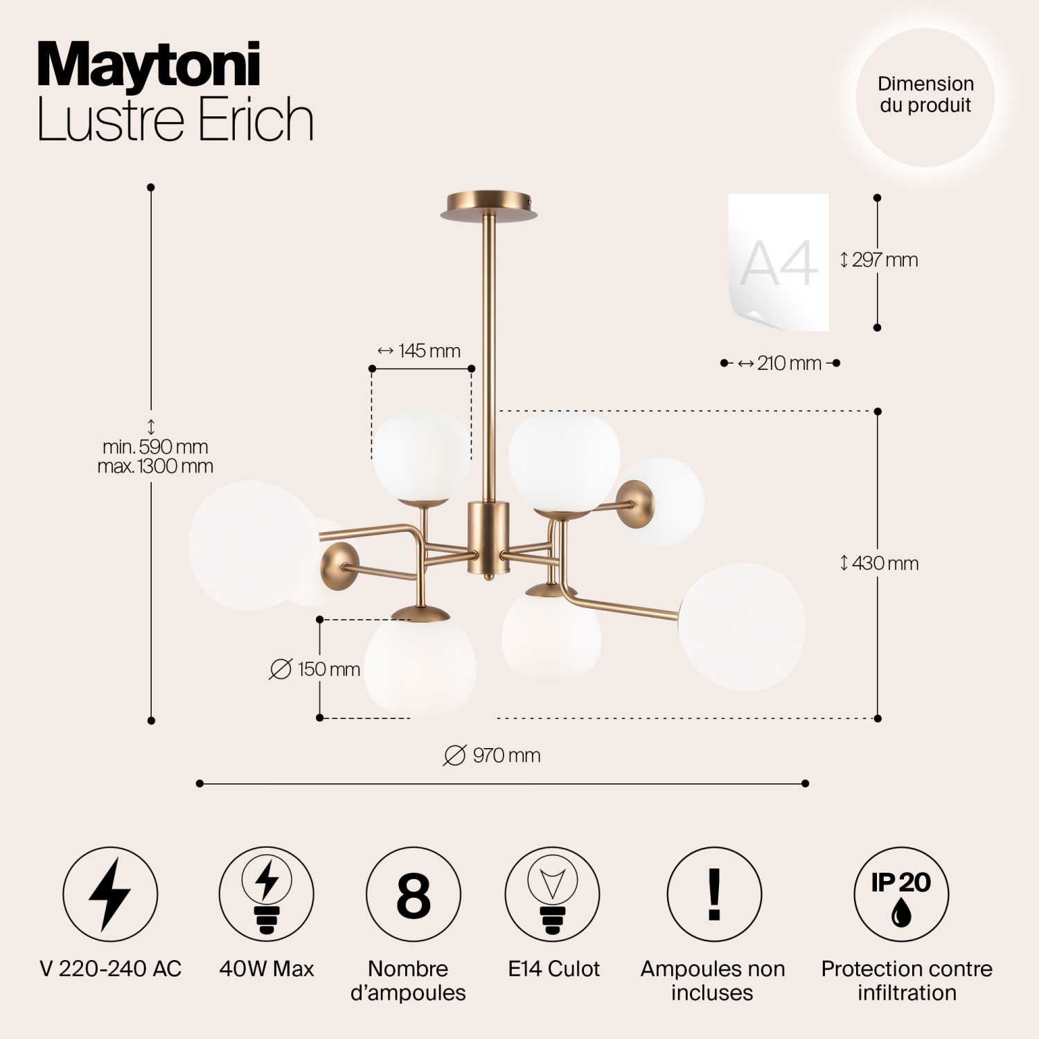 Maytoni Modern Erich Люстра цвет: латунь MOD221-PL-08-G